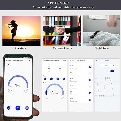 Miniatura 6 de DXOPHIEX Alimentador de peces WiFi dispensador automático de peces alimentador automático de peces de vacaciones para acuario y tanque de tortugas