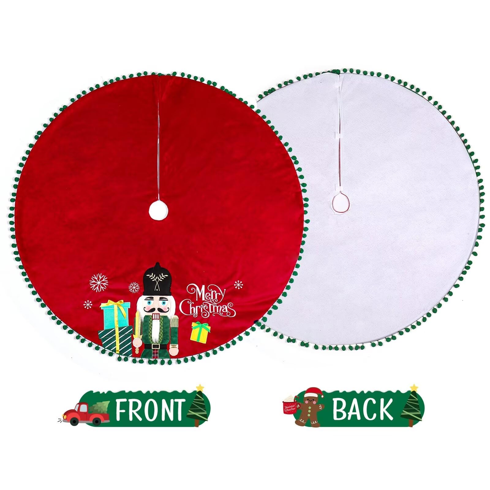 OVEELER Nutcracker Christmas Tree Skirt, 32 Inch Red Soft Xmas Tree Skirt for Holiday Party Indoor Outdoor Decorations