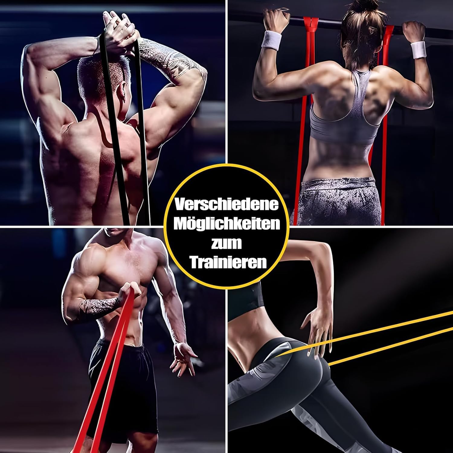 Musculation élastiques Kit Bandes Résistance Fitness PUWOWYE - 3 Niveaux Jaune/rouge/noir - Ancrage Porte Poignées Entraînement Yoga Renforcement