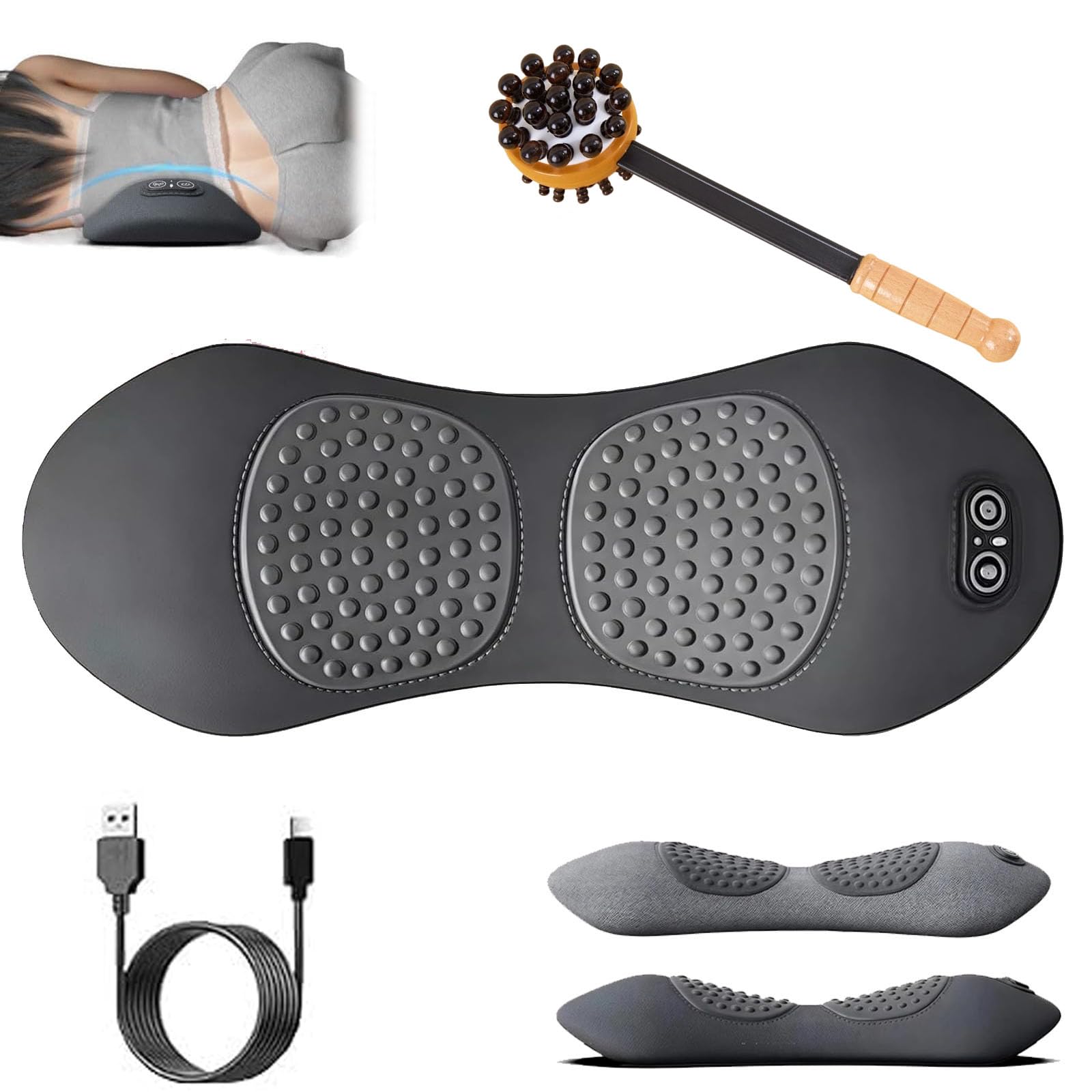 3 in 1 Elektrisches rückenmassagegerät mit Wärme/Vibration/Lendenwirbelstütz, Intelligent Massager, Entlastet die Wirbelsäule sanft und fördert Beweglichkeit (A)
