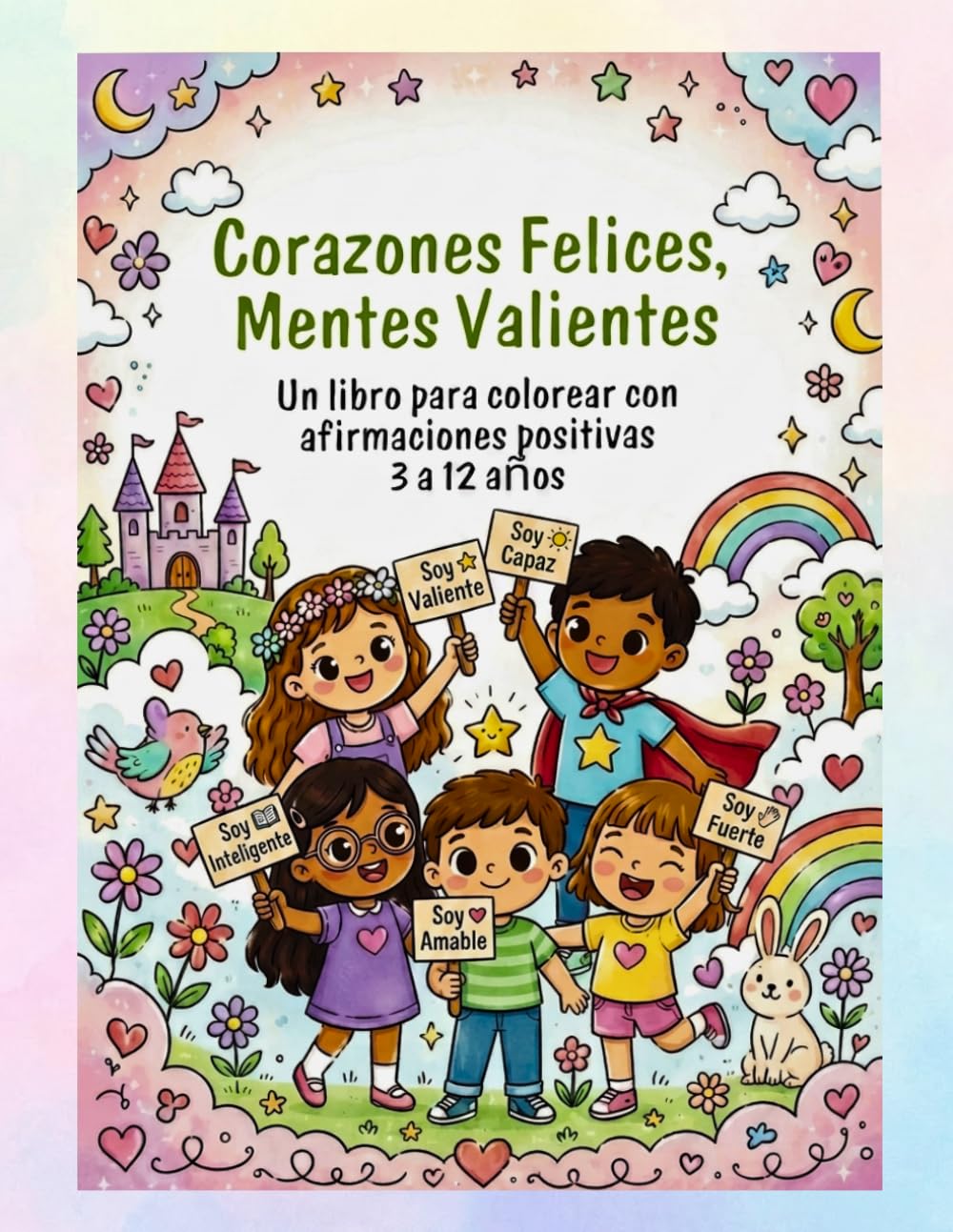 Corazones Felices, Mentes Valientes: Un libro para colorear con afirmaciones positivas · Desarrolla la confianza, la autoestima y la resilencia. El regalo perfecto para tu peque!