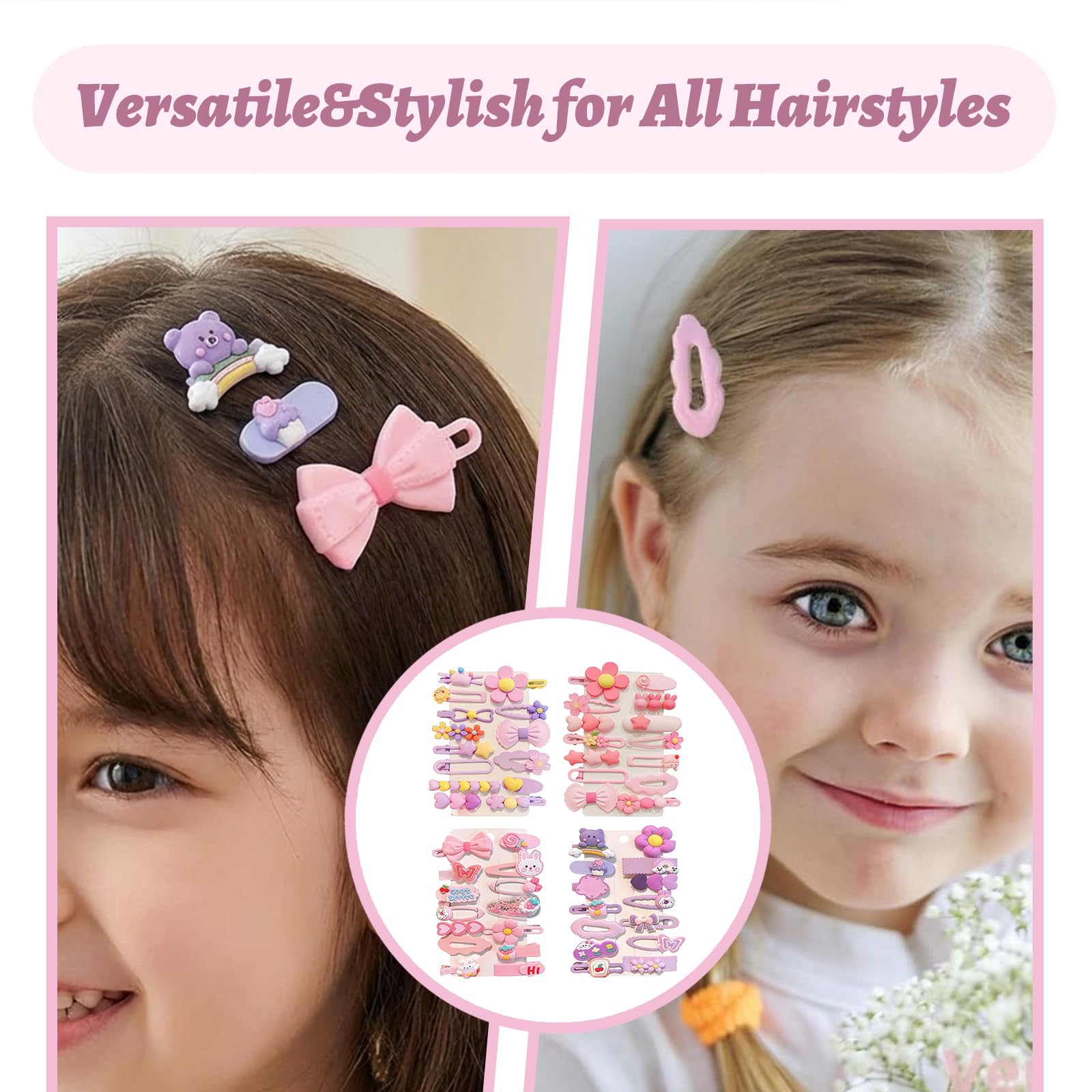 VelvetGlow 56 Pcs Girl Hair Clips Cute Clips For Toddler Girls Hair Accessories Rabbit/Flower/Bow Colorful Patterns - Image 4