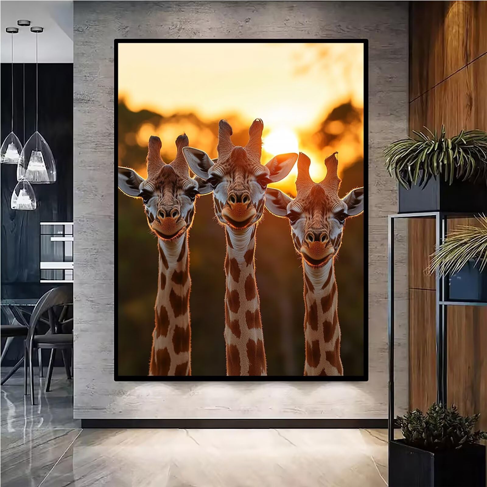 Diamond Painting Kit Completo, Diamond Painting Giraffa, 5D Quadrato Pittura Diamante Kit Manualidades Adultos DIY Diamantini Crystal Art Disegni Ricamo Punto Croce Artigianale,60x90cm Tramonto j0-885