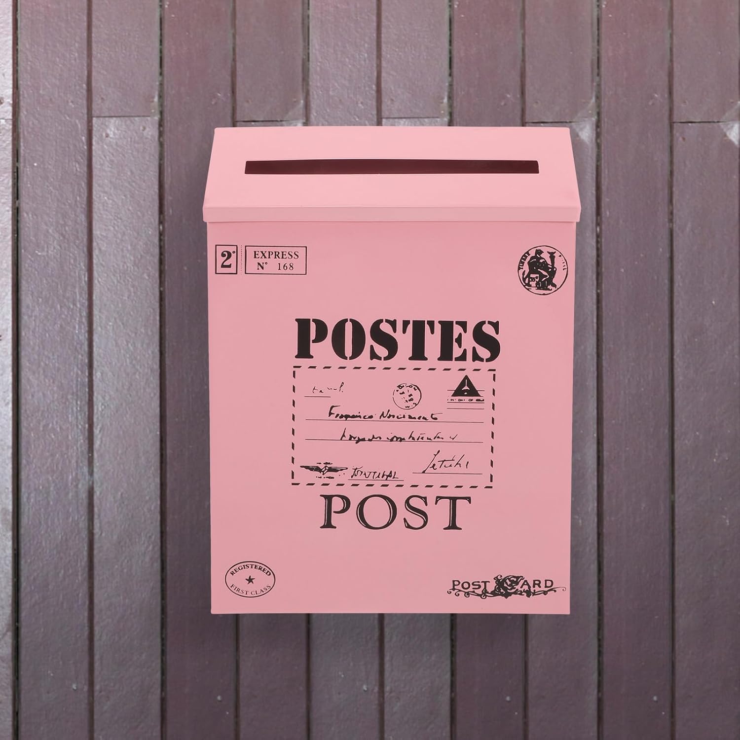 PRETYZOOM Vintage Wall Mount Mailbox Retro Iron Letter Box with Lock for Outdoor Use, Hanging Suggestion Box in Pink Large Lettering, Weather-Resistant Metal Mail Organizer