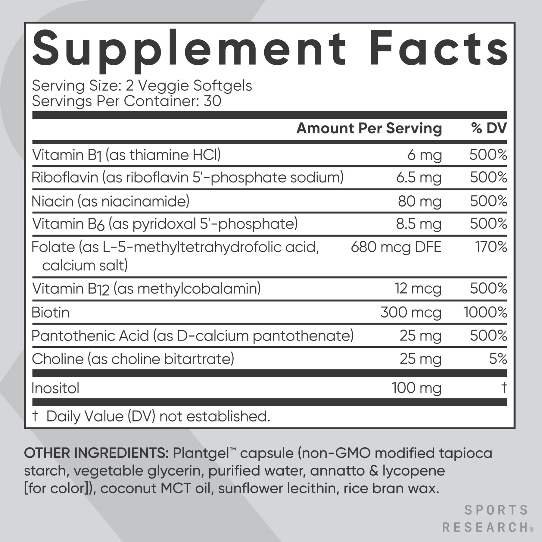 Sports Research® Vitamin B-Complex, 60 Count Plantgels™ — Amazon image 5