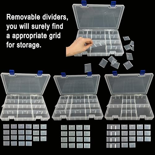 Miniatura 3 de Qualsen Caja de almacenamiento de plástico de 34 rejillas y caja de compartimento extraíble de 18 rejillas