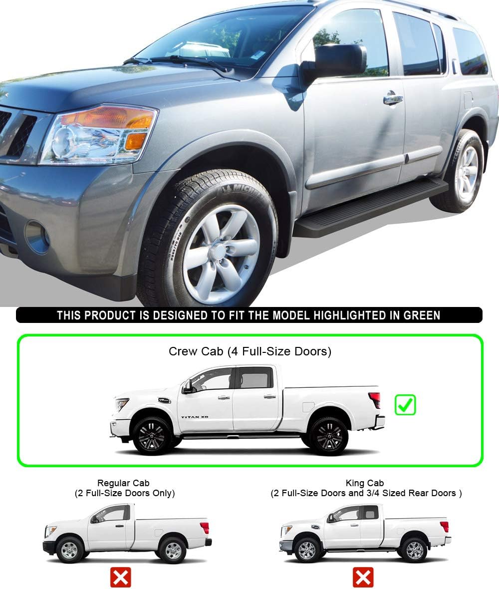 APS Black Running Boards Style Compatible with Nissan Titan 2004-2015 & 2017-2024 Crew Cab & Titan XD 16-24 (Nerf Bars Side Steps Side Bars)