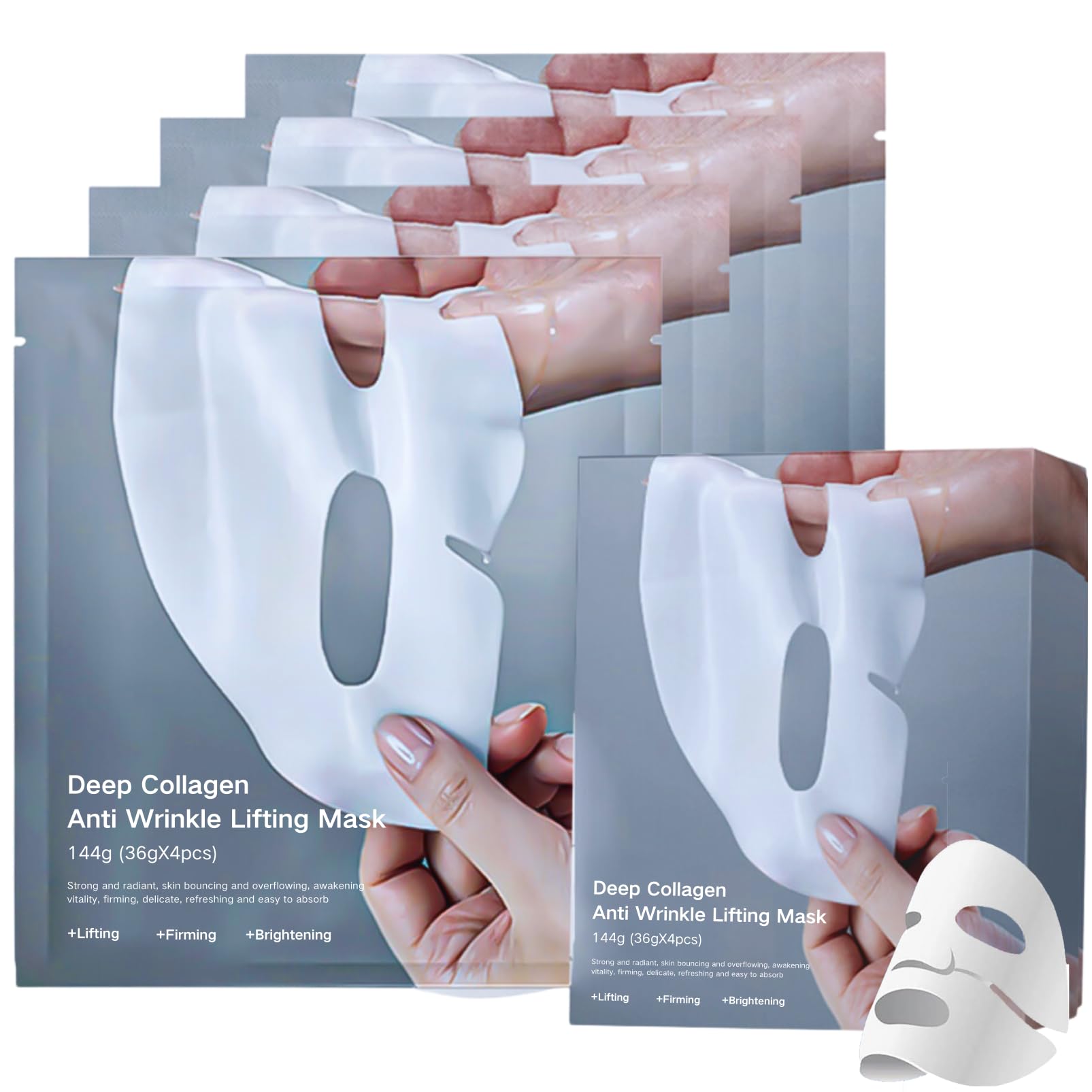 Collagen Face Mask Overnight, Bio Korean Glass Skin Mask 4PCS Skincare Collagen Gel Mask