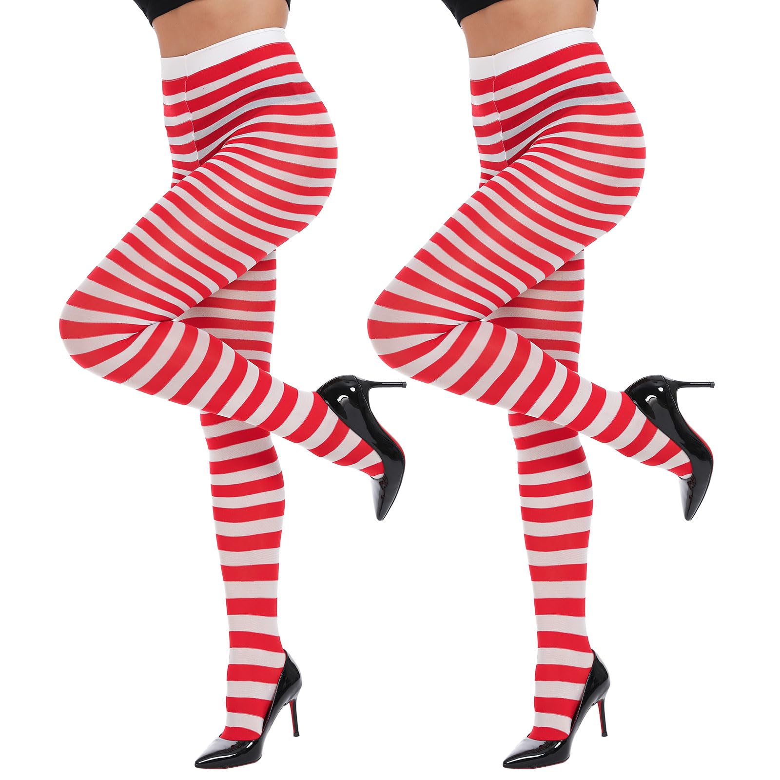 Manzi Women's Red/White-2 Pairs Stripe Tights Fancy Dress Tights For Halloween 2 Pairs /White