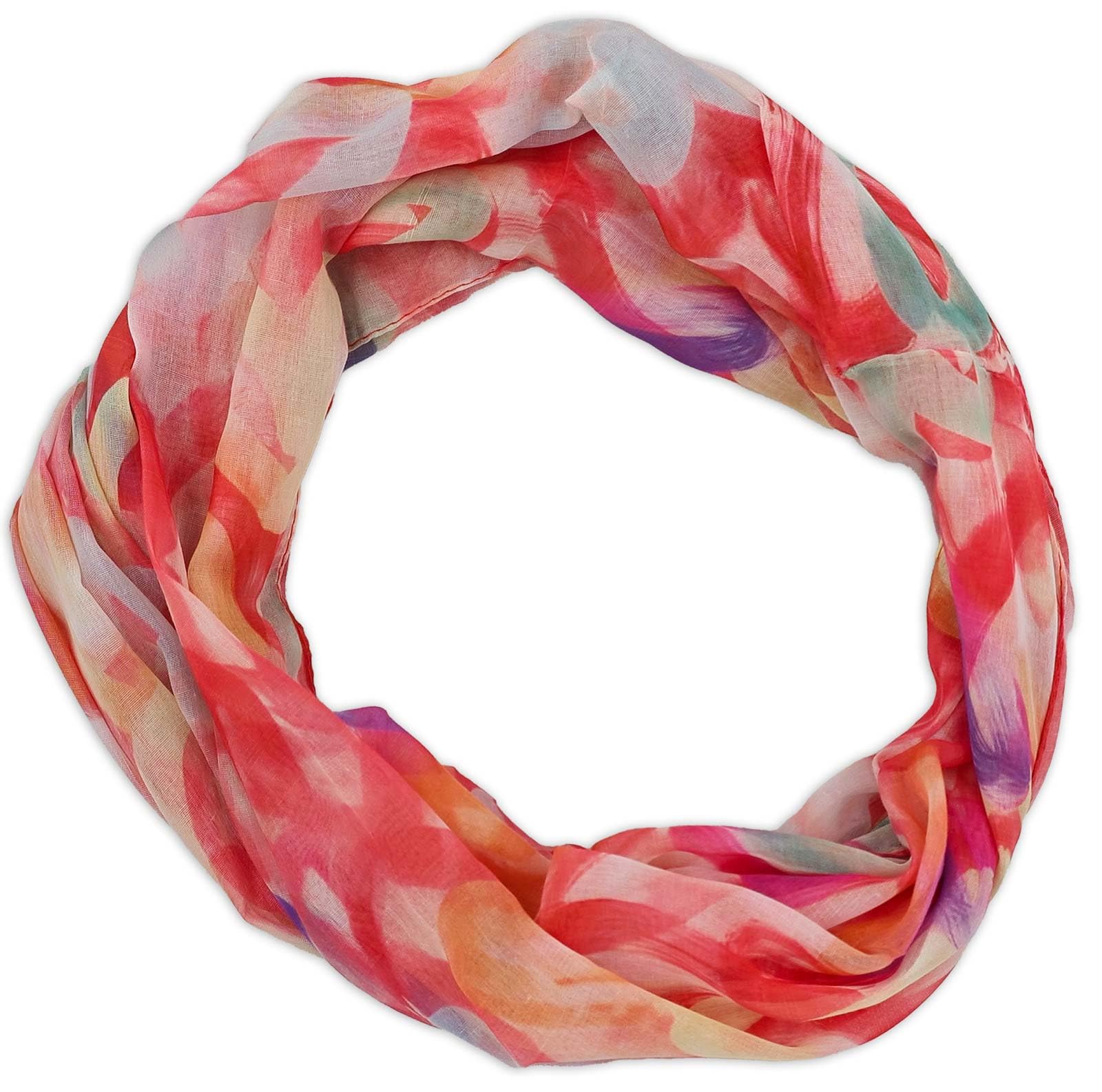 Stylebreaker Women's Red Loop Scarf With Brushstroke Heart Pattern | Airy Infinity Scarf | Soft Viscose Neck Scarf For Spring And Summer 79 X 49 Cm, Colour: