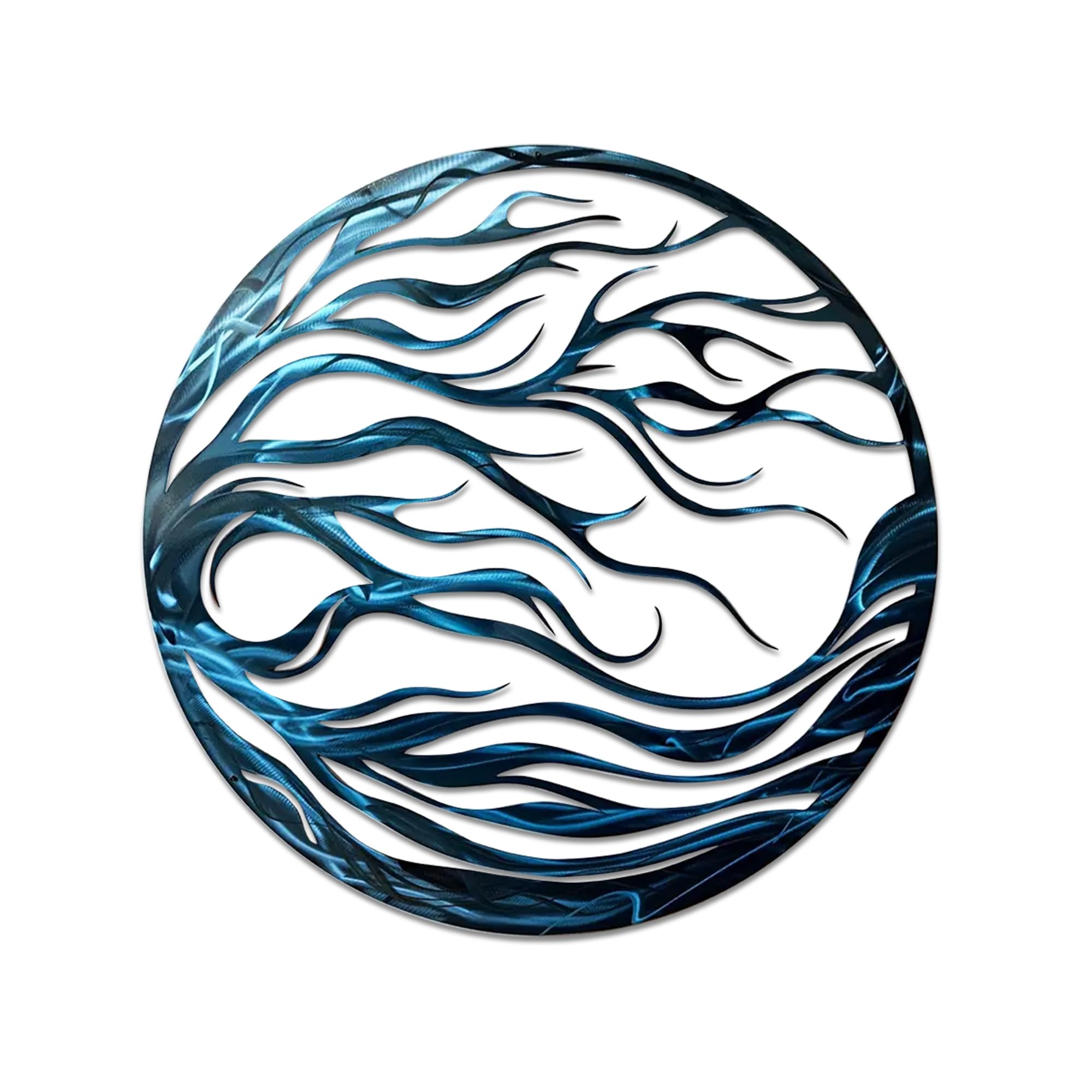 Rajukit Blue Coastal Metal Wall Art – Abstract Art Wall Decor with Ocean Waves Design – Waterproof Outdoor Wall Art for Patio, Bathroom, Garden (11.8'