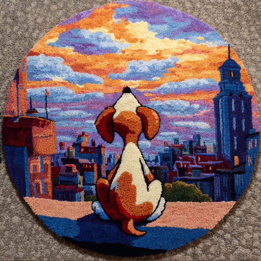 Round Latch Hook Rug Kits Puppy For Adults And Starter 50*50Cm