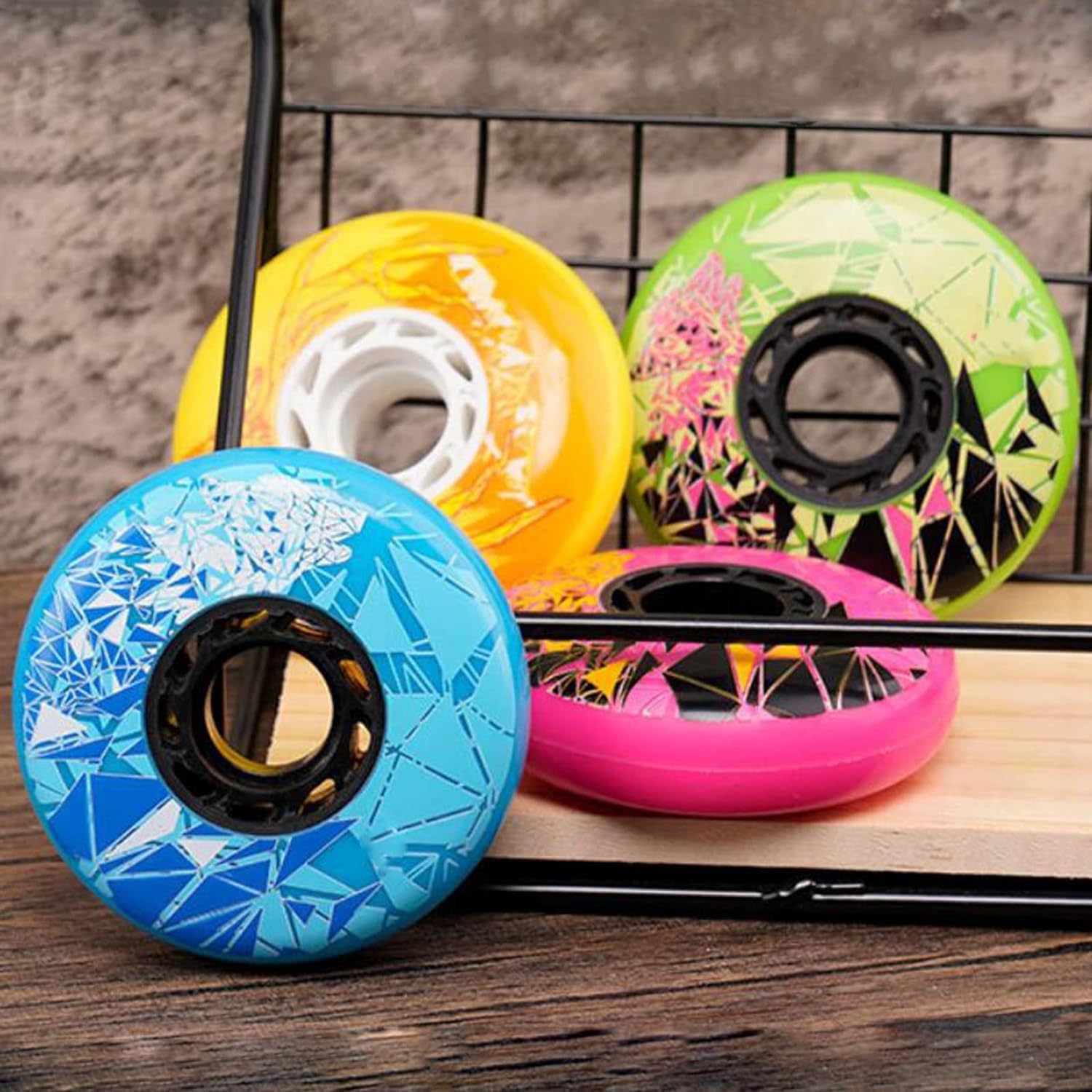 Roues de Patins à Roues alignées 72 mm/76 mm/80 mm Roues de Rechange 86A pour intérieur/extérieur sans roulements, Lot de 8, Jaune, 80 mm