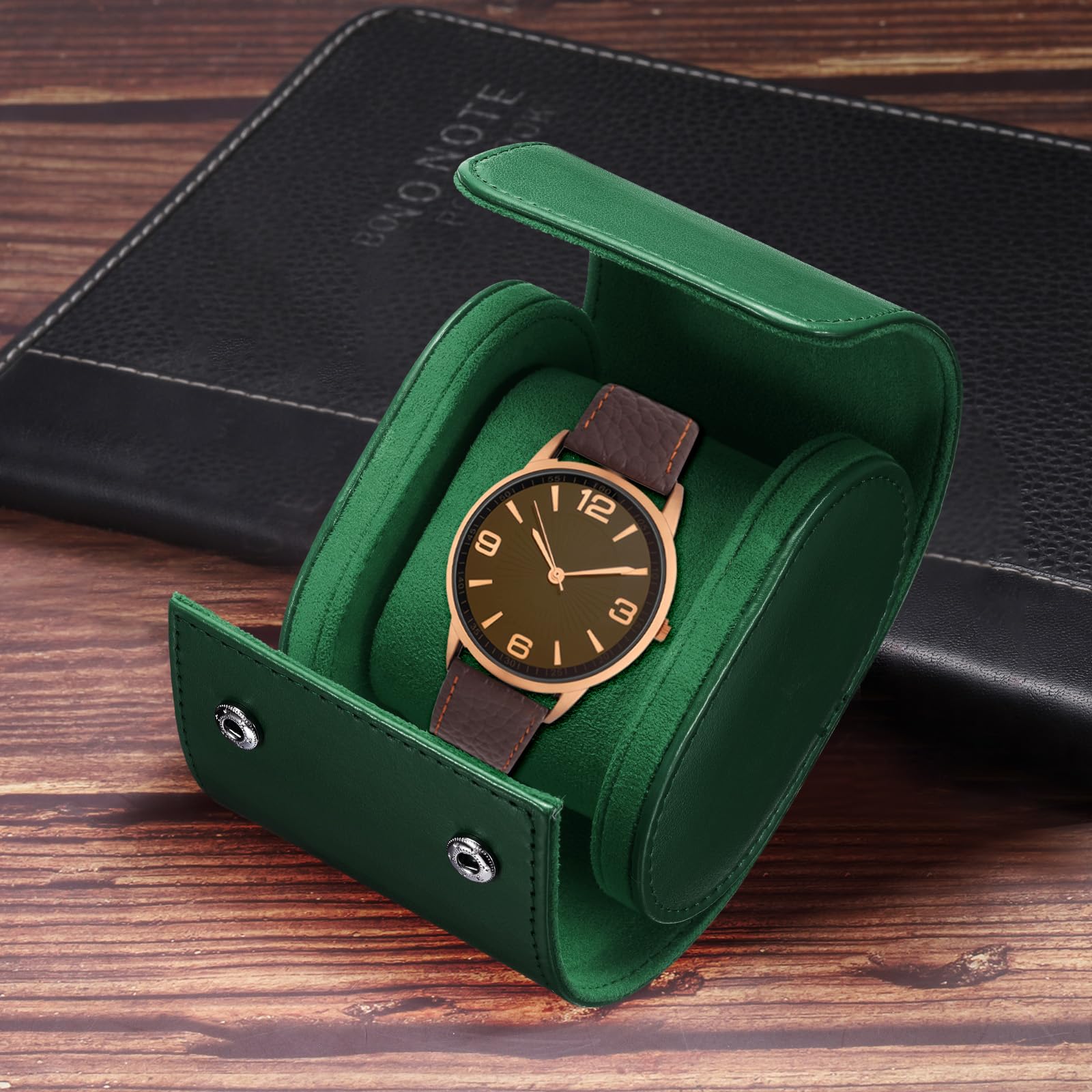 Custodia da Viaggio in Pelle per Orologio, Singolo Scomparto Arrotolabile, Organizer per Orologio da Uomo e da Donna, con 1 Scomparto, Verde.