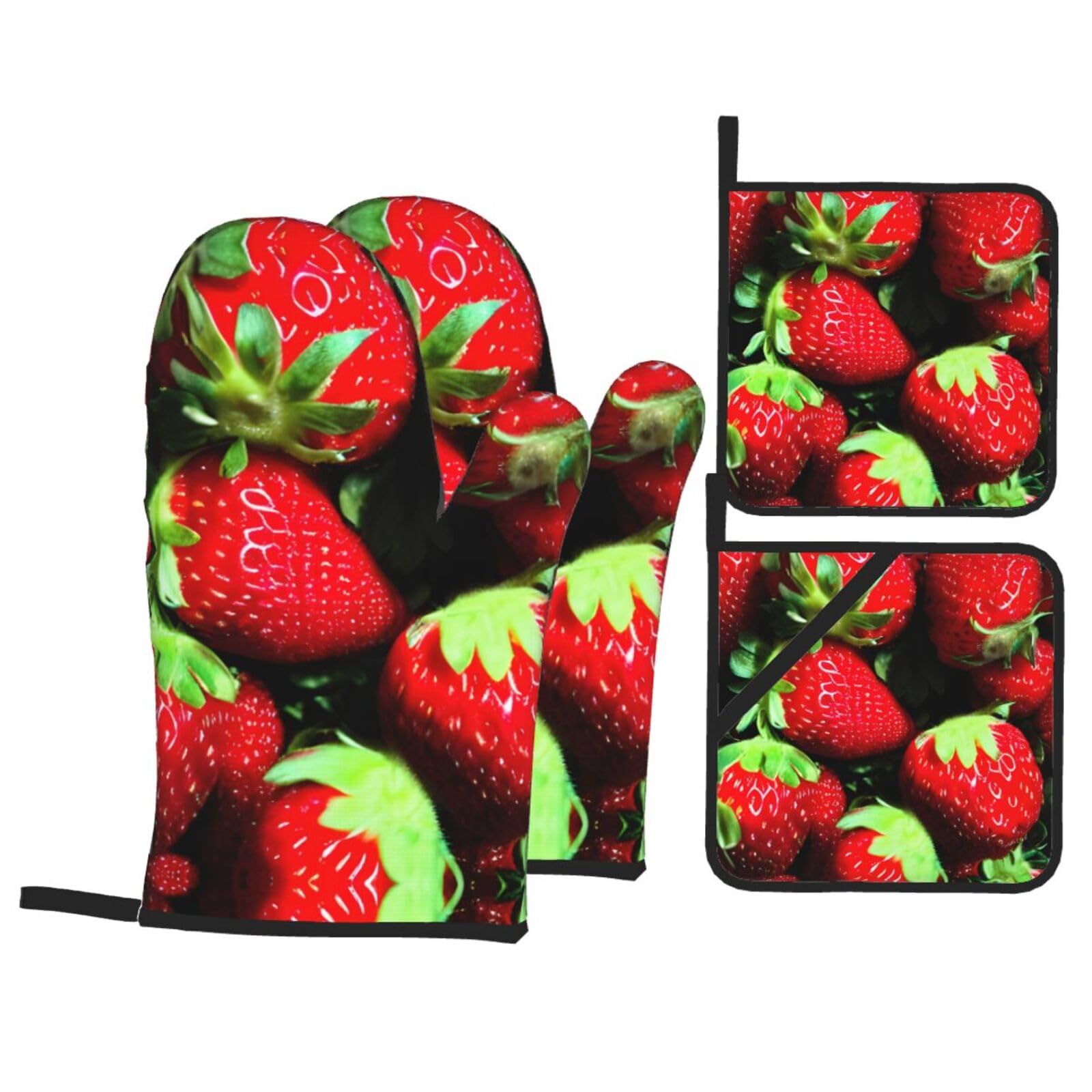 Strawberry Pattern Print Oven Mitts,Pot Holders, Heat Resistant Oven Mitts Gloves,Hot Pads for Kitchen Cooking Grill