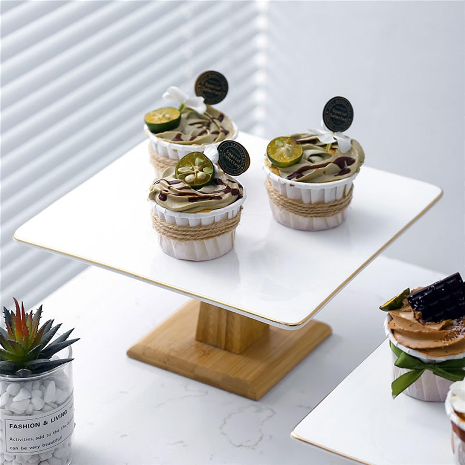 Présentoir à cupcakes Assiette à gâteau carrée Simple en céramique de 6/9 pouces, support cupcakes, présentoir pain Dim Sum Mariage