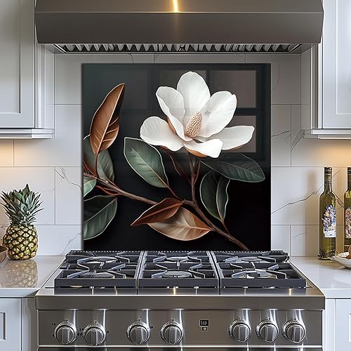 Evgosm Protector contra salpicaduras de vidrio templado para cocina, salpicaduras de estufa, protector contra salpicaduras de vidrio de flores,