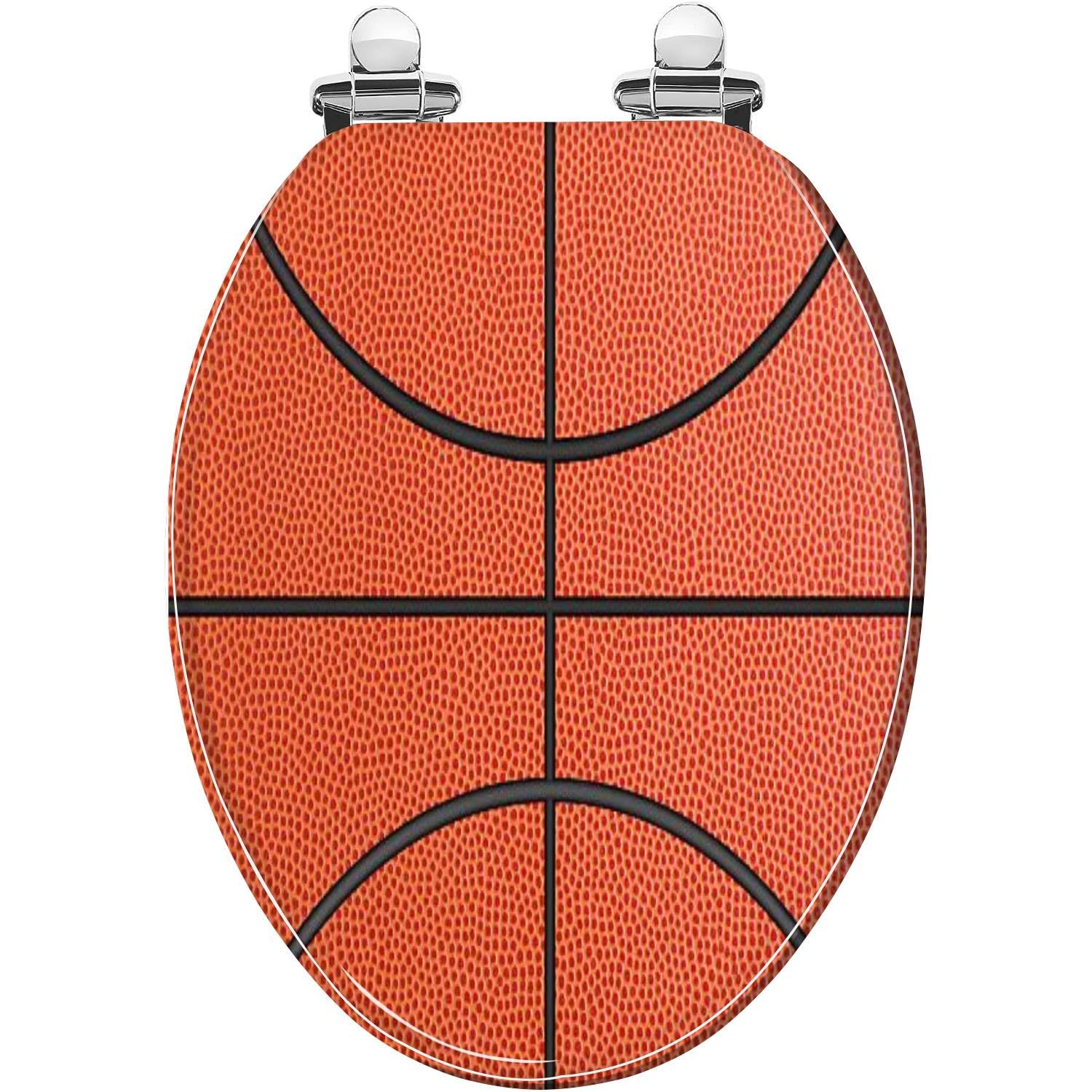 Elongated Toilet Seat Basketball Resin Toilet Seat with Quietly Close Quick Release Hinges Decorative Toilet Seat with Cover Easy to Clean and Install