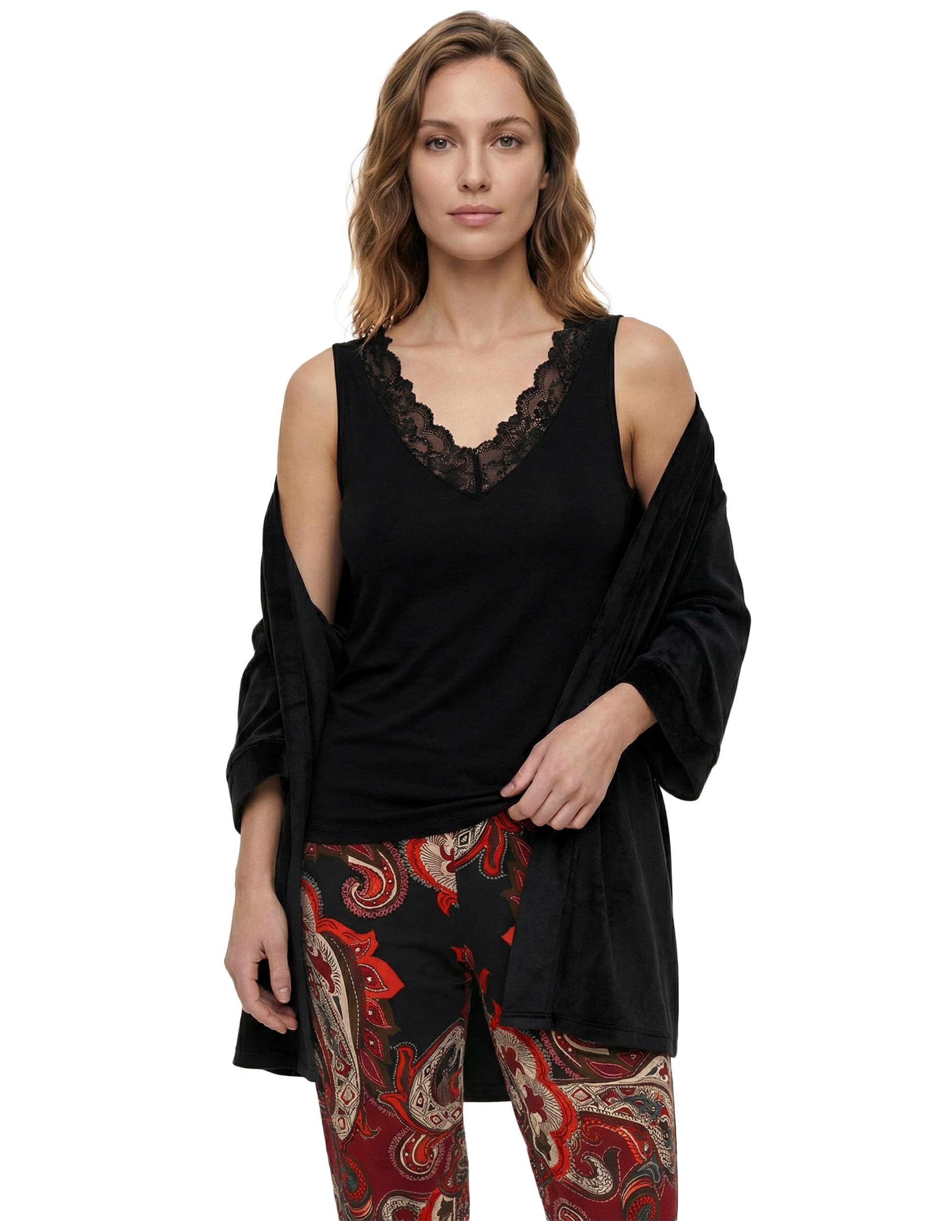 VIVISENCE - Pijama de tres piezas para mujer, con albornoz suave y cómodo