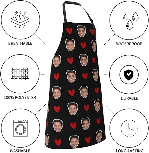 Miniatura 88 de Delantal unisex con babero ajustable personalizado para hombres y mujeres, delantales de cocina personalizados para fotos, 33 x 28 pulgadas Delantal