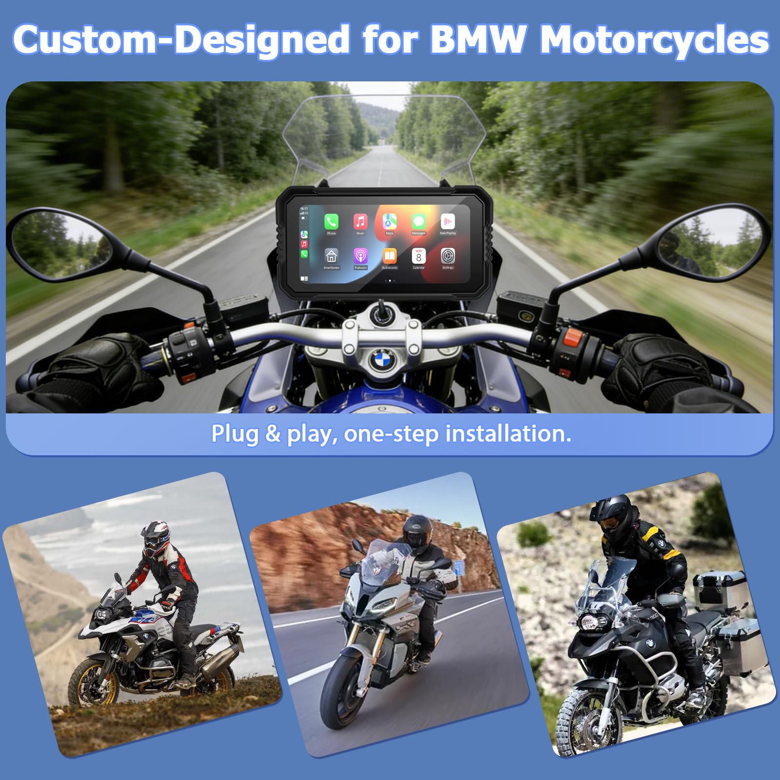 Carplay Schermo per BMW Moto Senza Fili CarPlay Android Auto Display Carplay Moto 6,25 Pollici Touchscreen Impermeabile IP67 Schermo Car Play Bluetooth Navigazione Controllo Vocale Mirror Link
