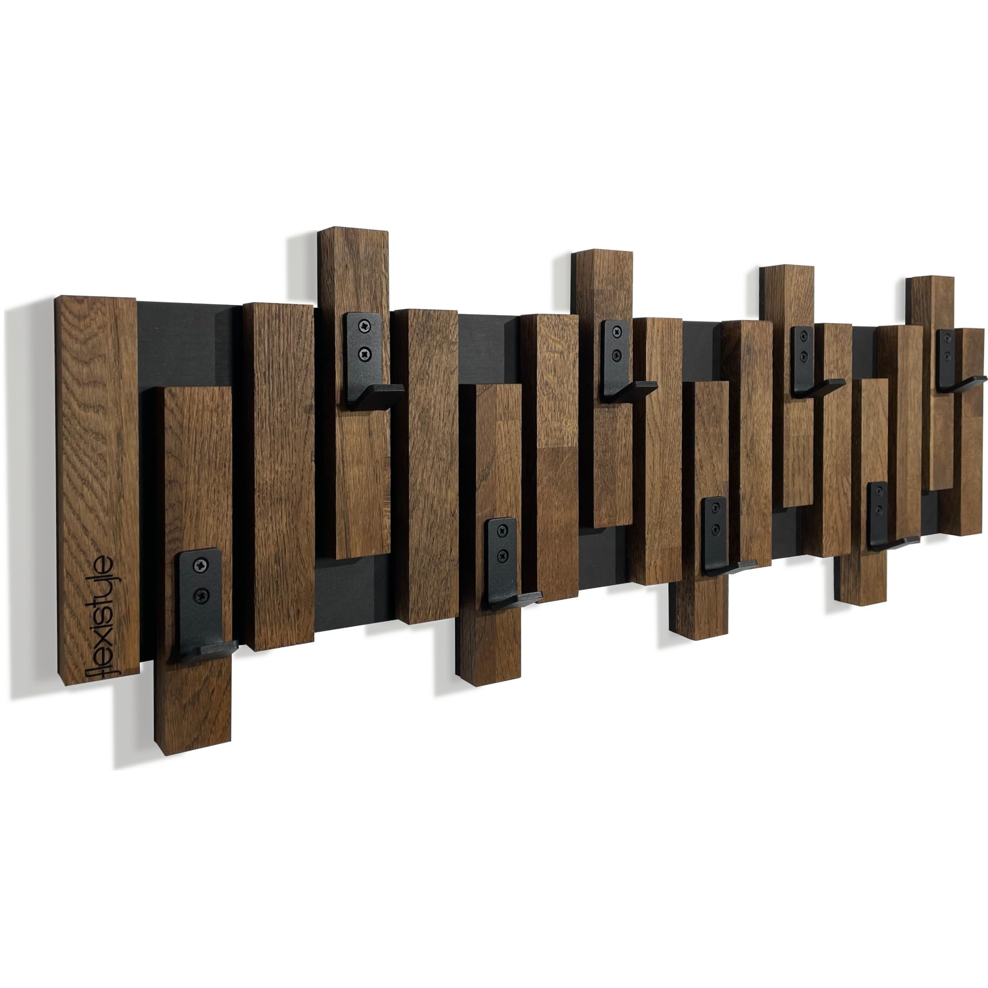 Perchero de pared de madera de roble, diseño de lamas, color negro, moderno, natural, 2 dimensiones (80 cm, marrón)