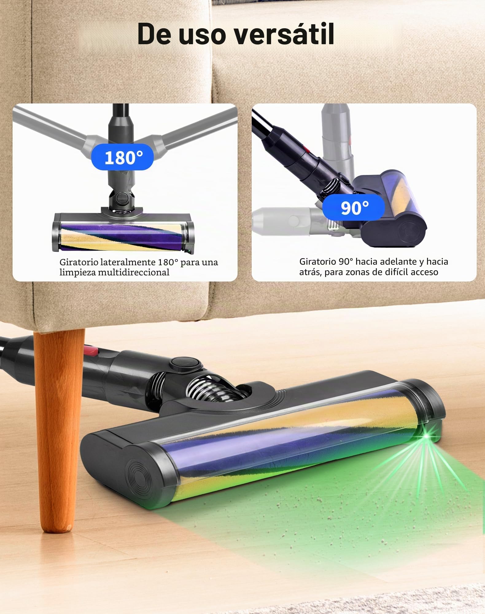 Cepillo LED boquilla de suelo para Dyson V12 Detect Slim piezas de repuesto cepillo de repuesto aspiradora rodillo suave accesorio con indicador de polvo para suelos duros
