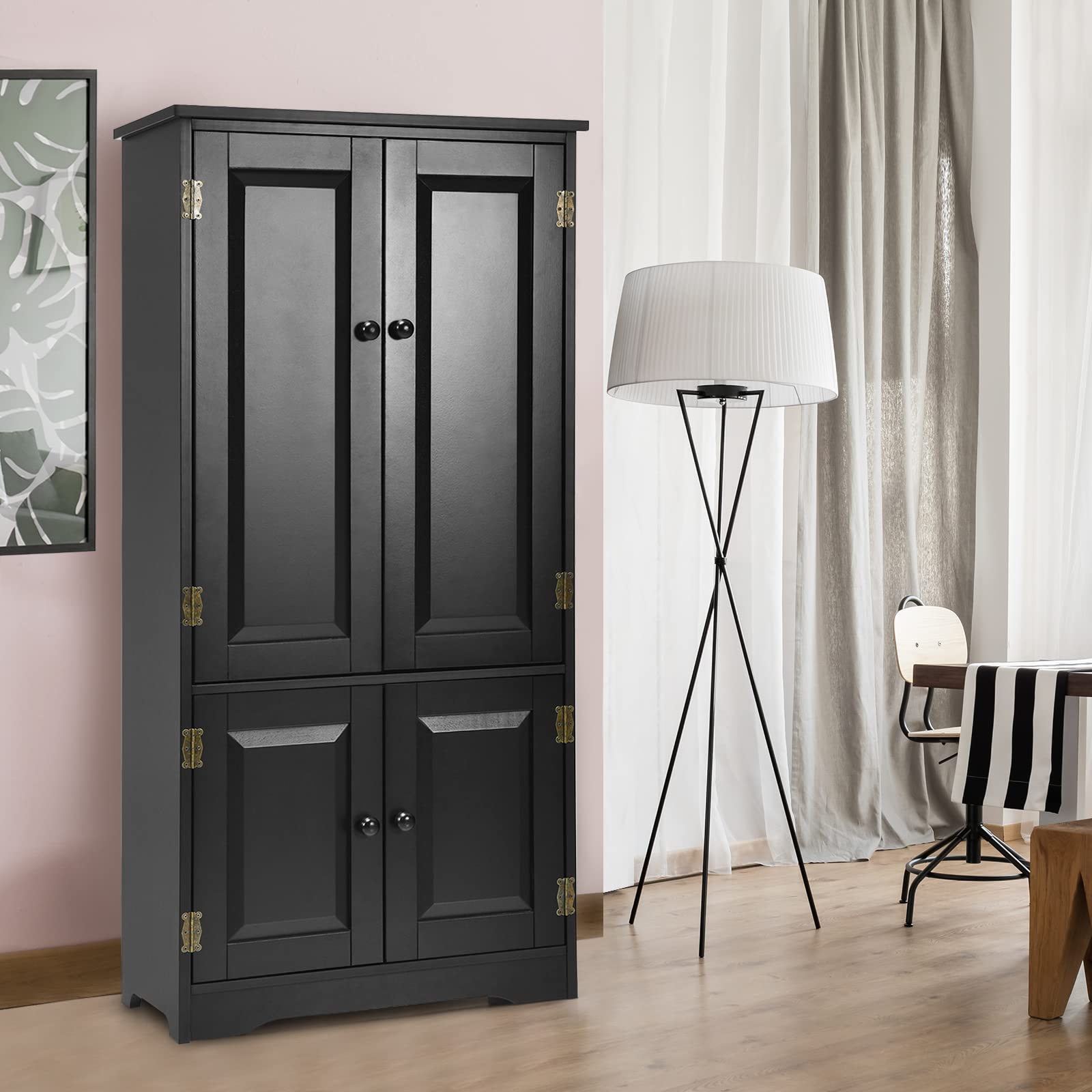 KOMFOTTEU Armadio Alto in Legno con 2 Ripiani Regolabili, Armadio da Guardaroba Verticale con Dispositivo Anti-Rovesciamento, Mobile Organizzatore, Grande Spazio, 58,5 x 32 x 123 cm, Nero