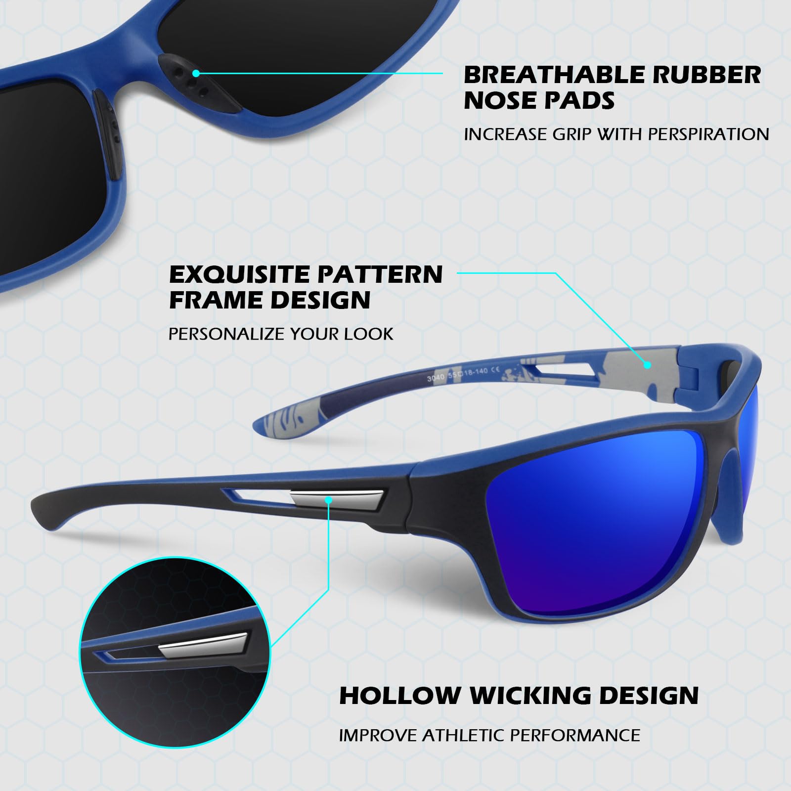 Sunier Occhiali da Sole da Uomo Donna Polarizzati Sportivi Guida Pesca Ciclismo Protezione UV400 al 100%