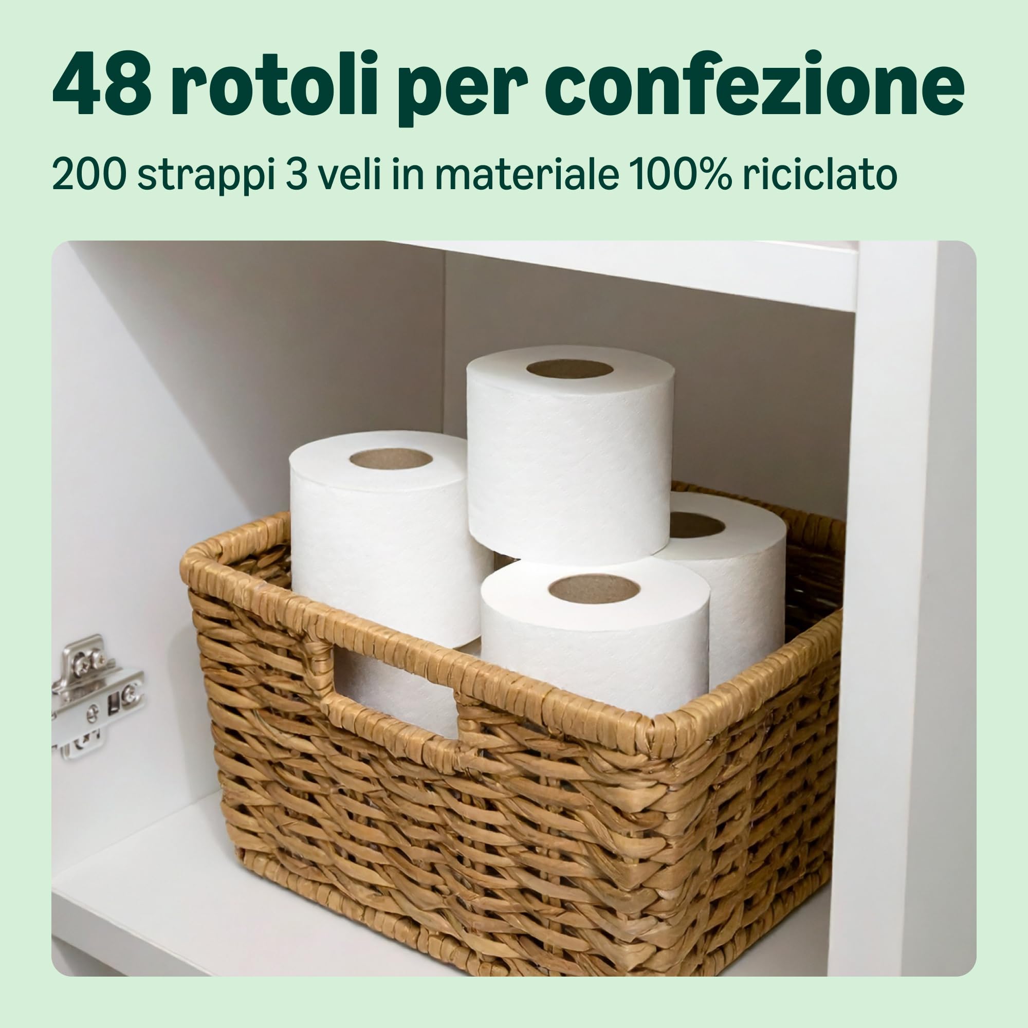 by Amazon, Carta Igienica Riciclata, 100% Fibre Riciclate, 3 Veli, 200 Strappi, 48 Rotoli (6 Confezioni da 8), Certificata FSC