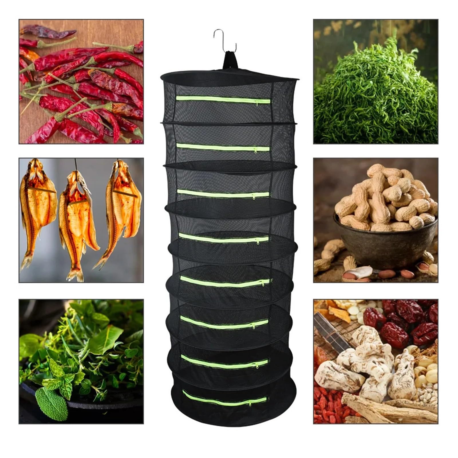 Schichten-Trockennetz for Kräuter, zusammenklappbares Trockengestell, Trockner-Netztasche, Kräuter-Trockennetz mit Reißverschluss for Blumen, Knospen, Pflanzen, Hängekorb für Wohnungen, Wäscherei(6 La