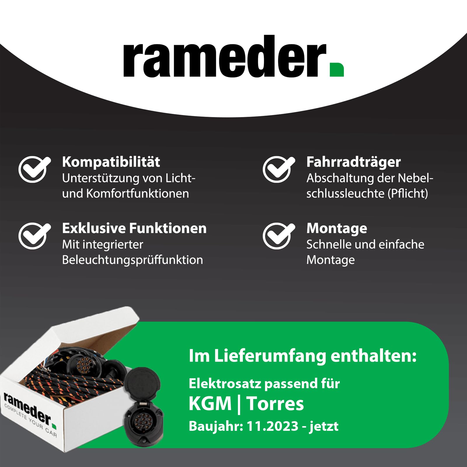 Anhängerkupplung abnehmbar G.D.W. passend für KGM Torres Typ U100 / J100 Baujahr: 2023-jetzt inkl. 13 poligem spezifischen CAN-Bus Elektrosatz | rameder. Komplettsatz - T60