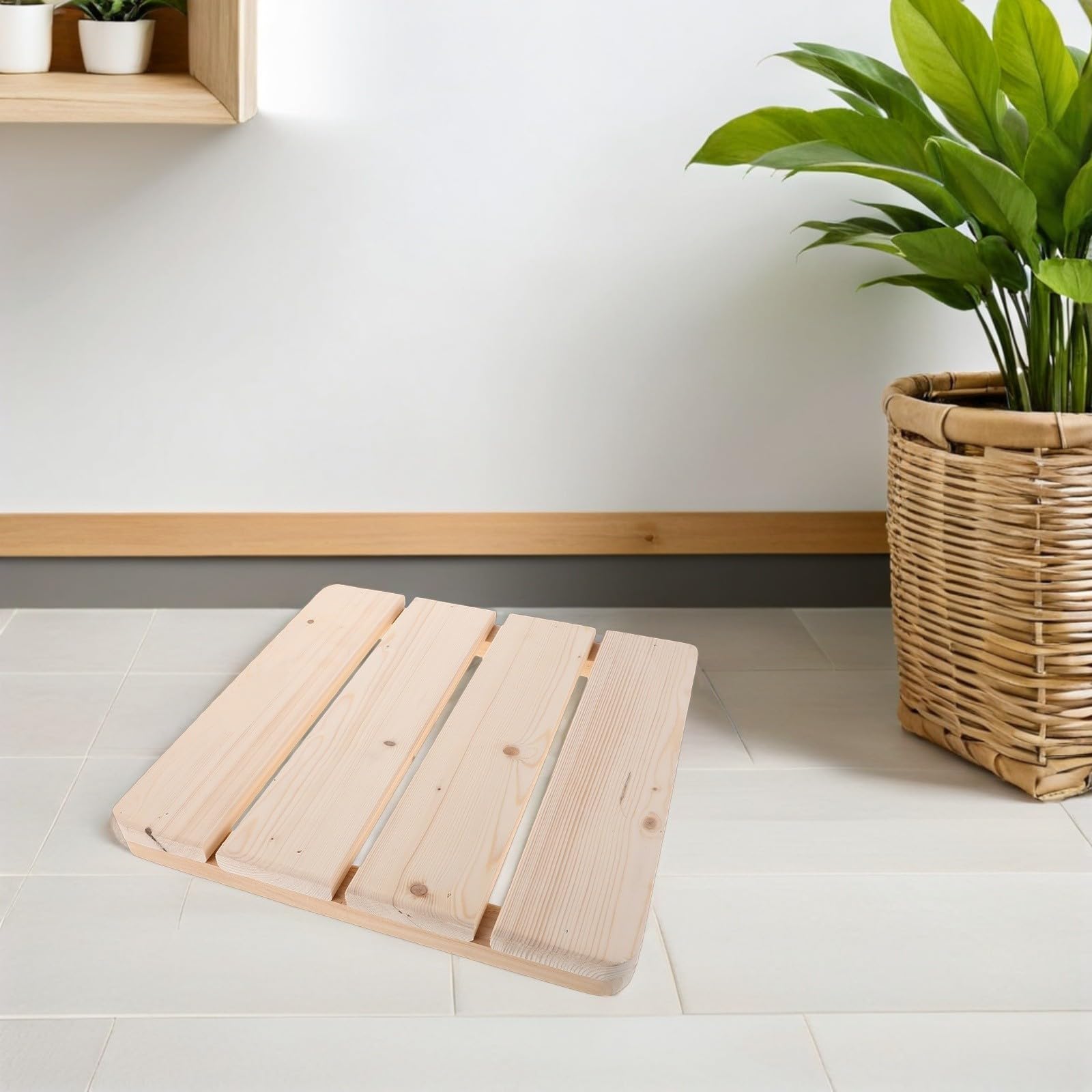 PACKOVE 2 Piezas Alfombra de Ducha de Madera Maciza Antideslizante Listones, Fácil de Limpiar Suelo Elevado de 30cm para Baño, SPA o Sauna Instalación Sencilla