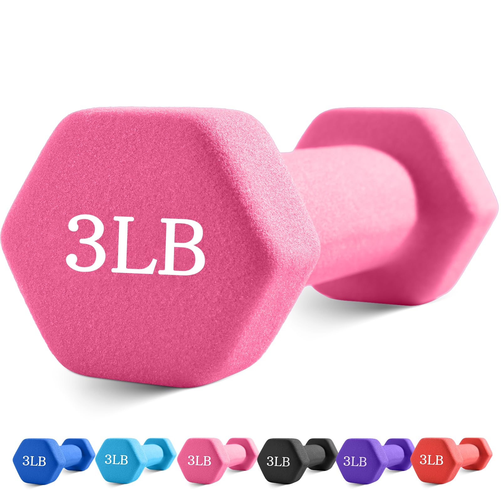 Portzon Weights Dumbbells with Neoprene Coating（Single）, 1LB-3LB Anti-Roll, Anti-Slip, Hexagonal Home Fitness Equipment for Shoulder, Neck, and Hand Training for Seniors over 55 old