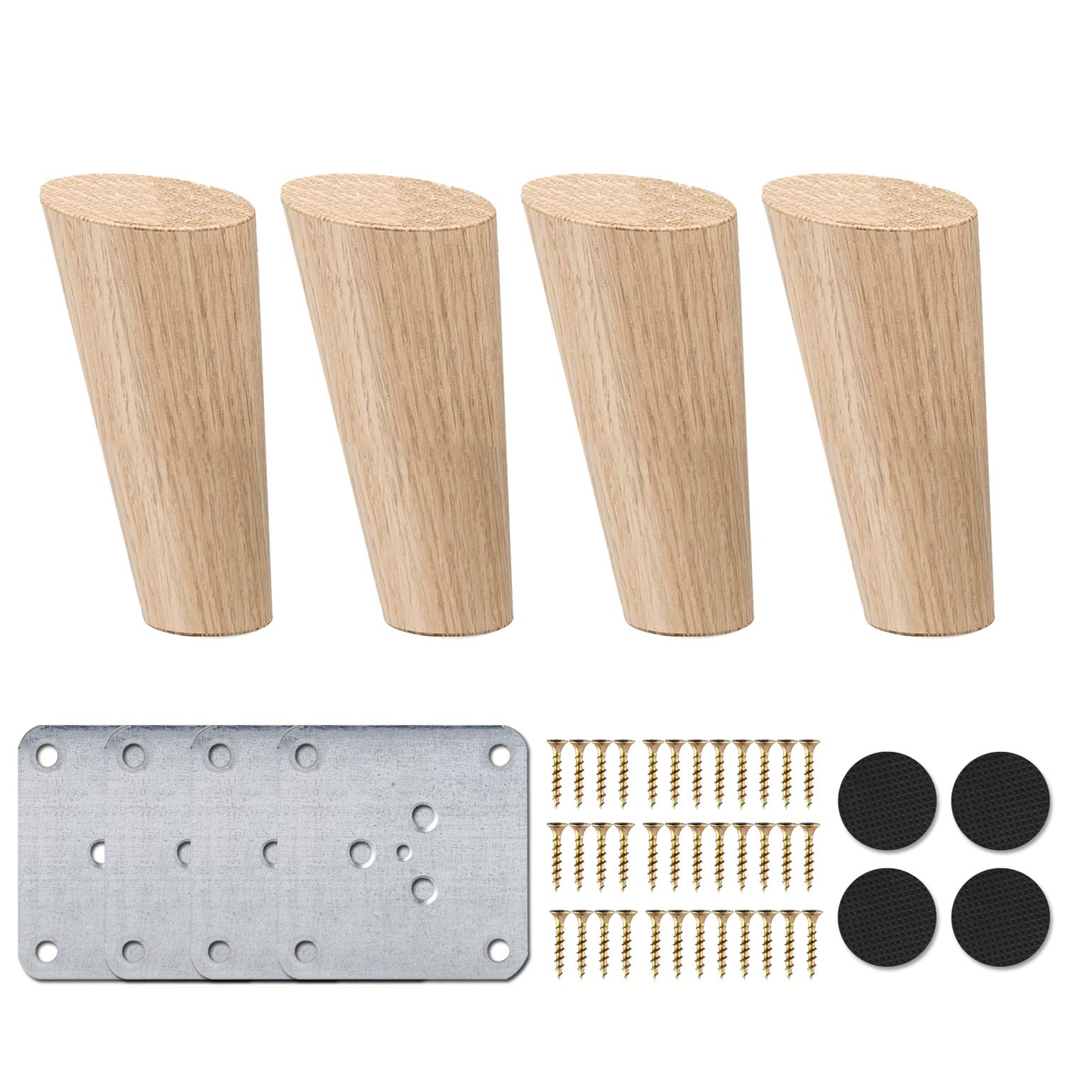 La Vane Oblique Tapered 4 Inch / 10Cm Wooden Furniture Legs, Set Of 4 Solid Wood Furniture Replacement Feet With Mounting Plate & Screws For Sofa Tv Cabinet Bed Dining Table