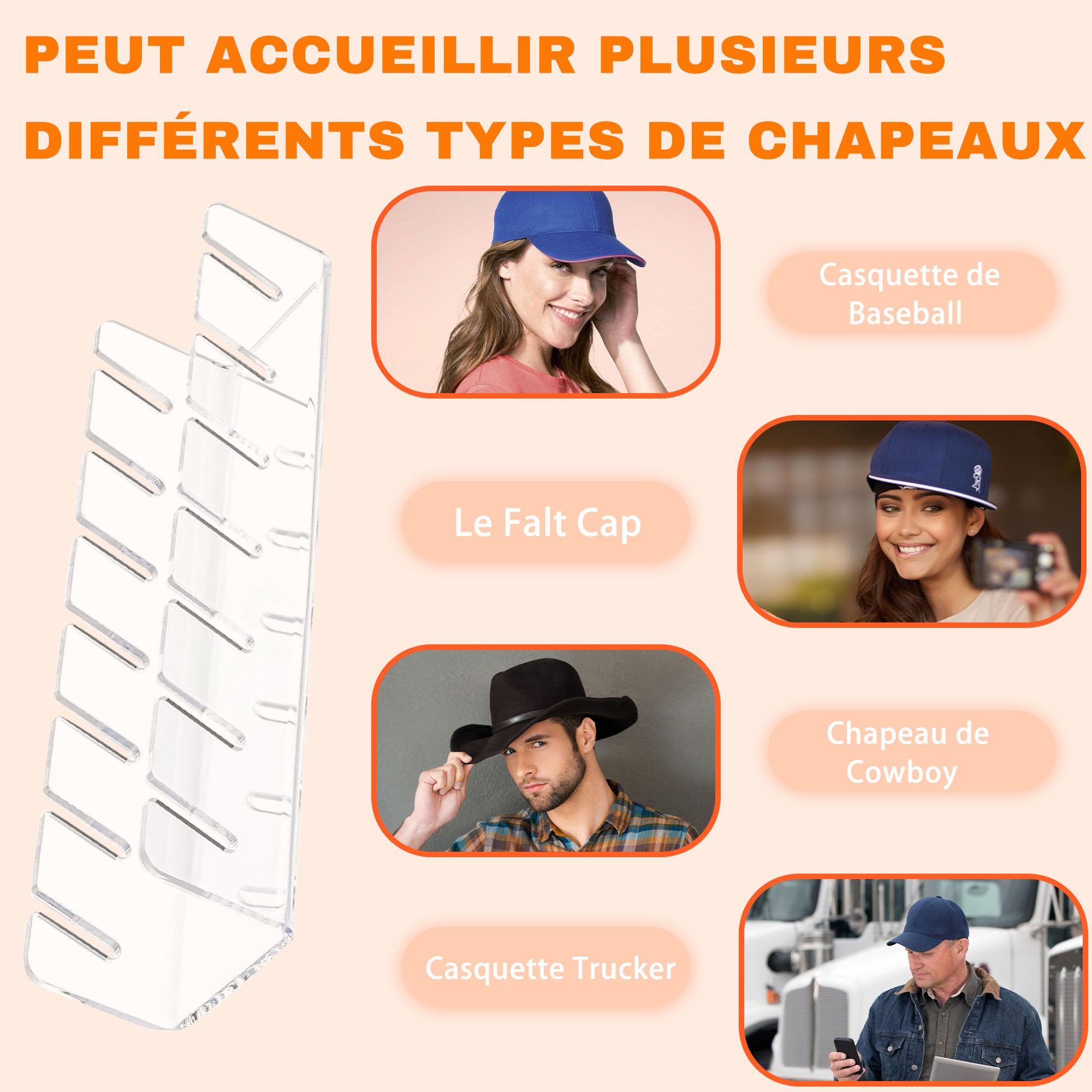 Dreaku Lot De 2 Rangement Casquette En Acrylique - Porte Casquette Pour 14 Casquettes Baseball, Gain De Place Transparent