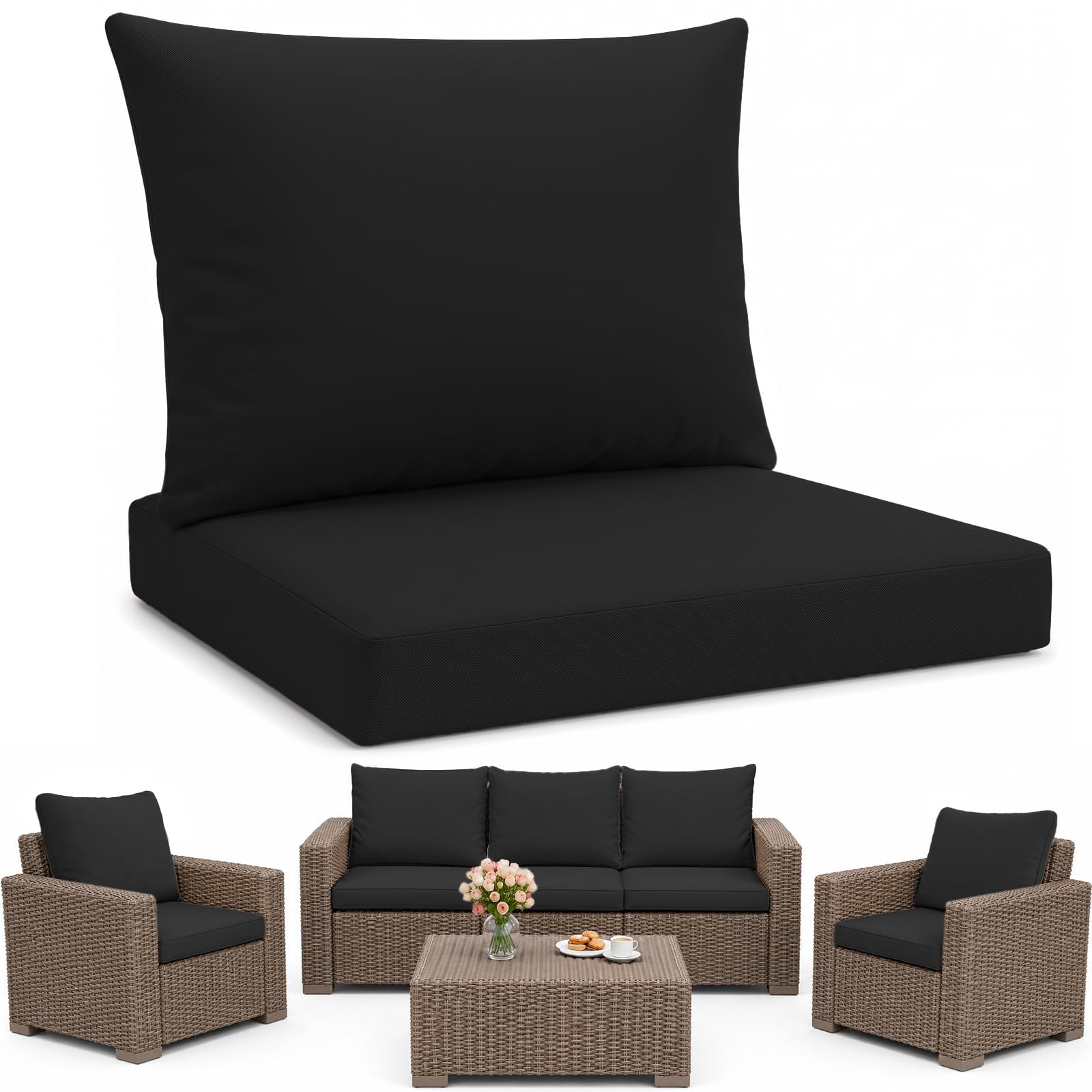 Replacement Seat Cushion Pads for Keter Allibert California Rattan Outdoor Furniture - 1,2 or 3 Seater Water Resistant Rattan Patio Set Sofa Cushions Pads (Armchair - 2 Pieces, Black) โ image 1
