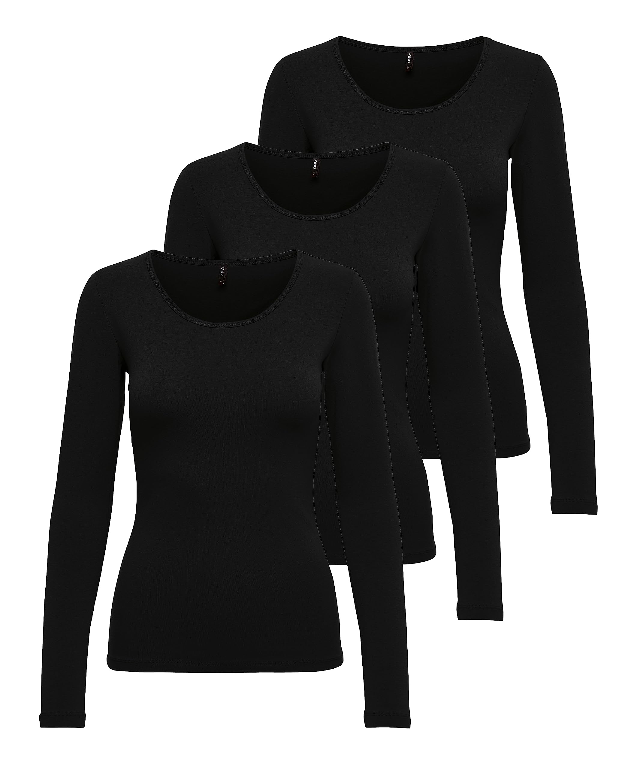 ONLY Onllive Love Life Basic T-Shirt à Manches Longues pour Femme, 3 x Noir., XL