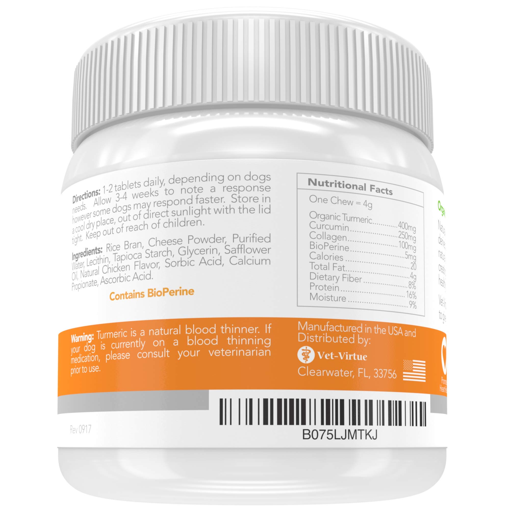 VETVIRTUE Turmeric for Dogs Organic Turmeric with Curcumin, Dog Joint