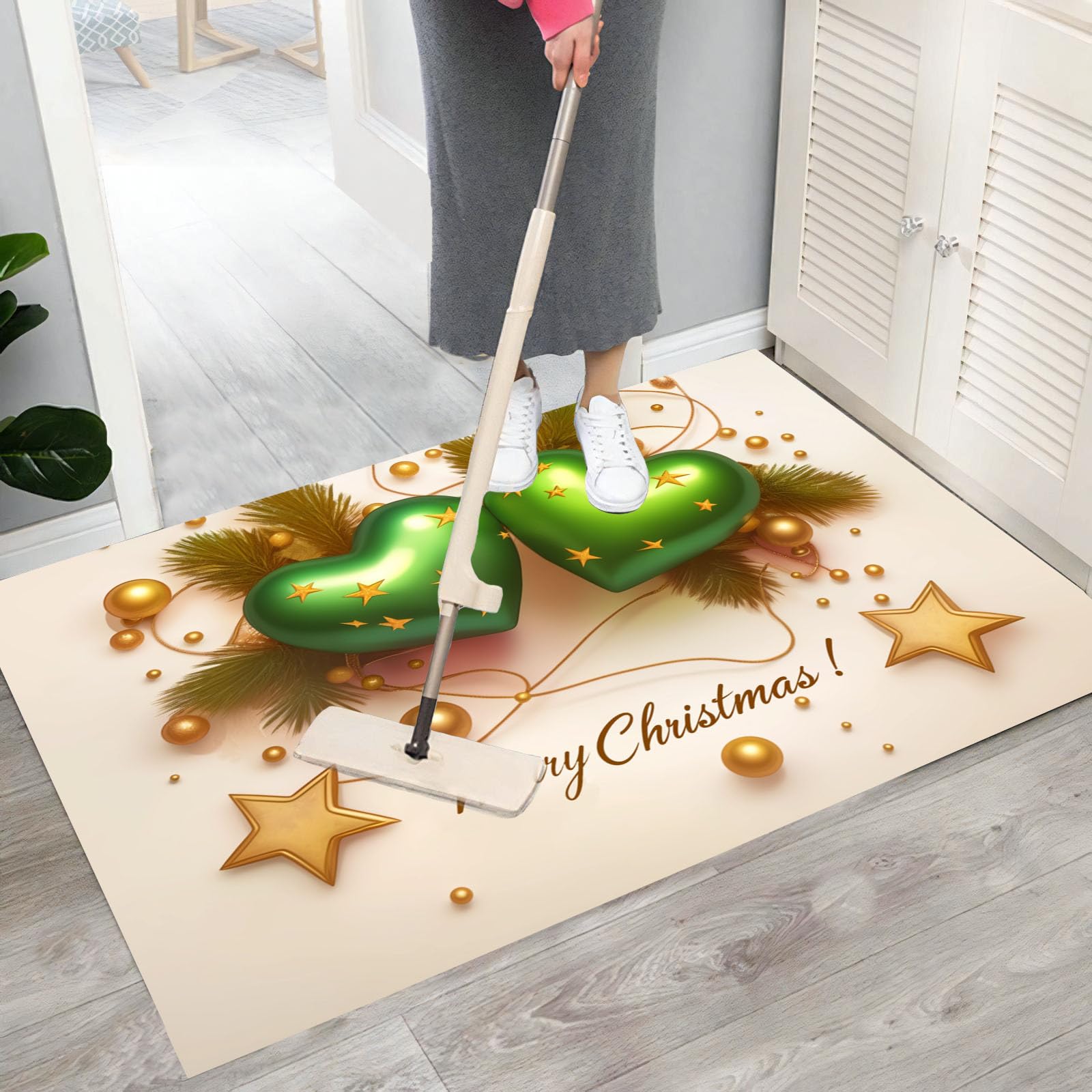 Felpudos De Navideño, 90X150Cm Antideslizante Alfombra De Globos 3D En Forma De Corazón, Alfombra De Puerta Entrada para Navidad De Lujo, Felpudos De Bienvenida De Beige para Interiores