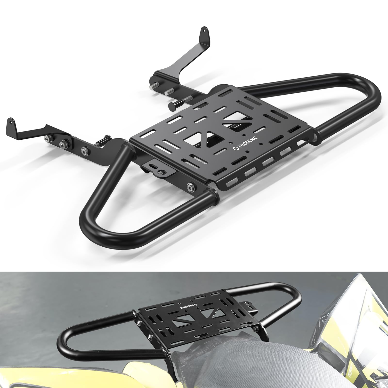 NICECNC Schwarz Hintere Haltegriff Gepäckträger Stoßstange Compatible with Yamaha Raptor 700 2006-2024, Raptor 700R 2006-2024