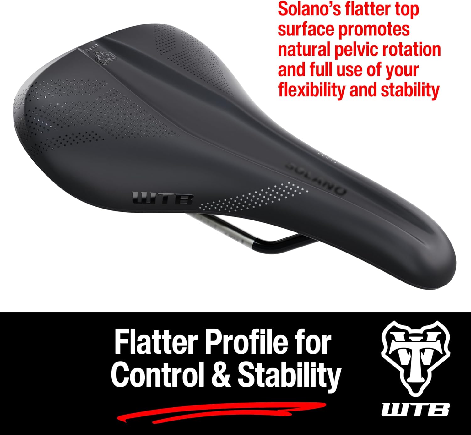 WTB Solano Bike Seat (Saddle) - Fusion Form Base - Enhanced Padding - Mountain, Gravel & Road (Medium/Wide, 3 Rail Options)