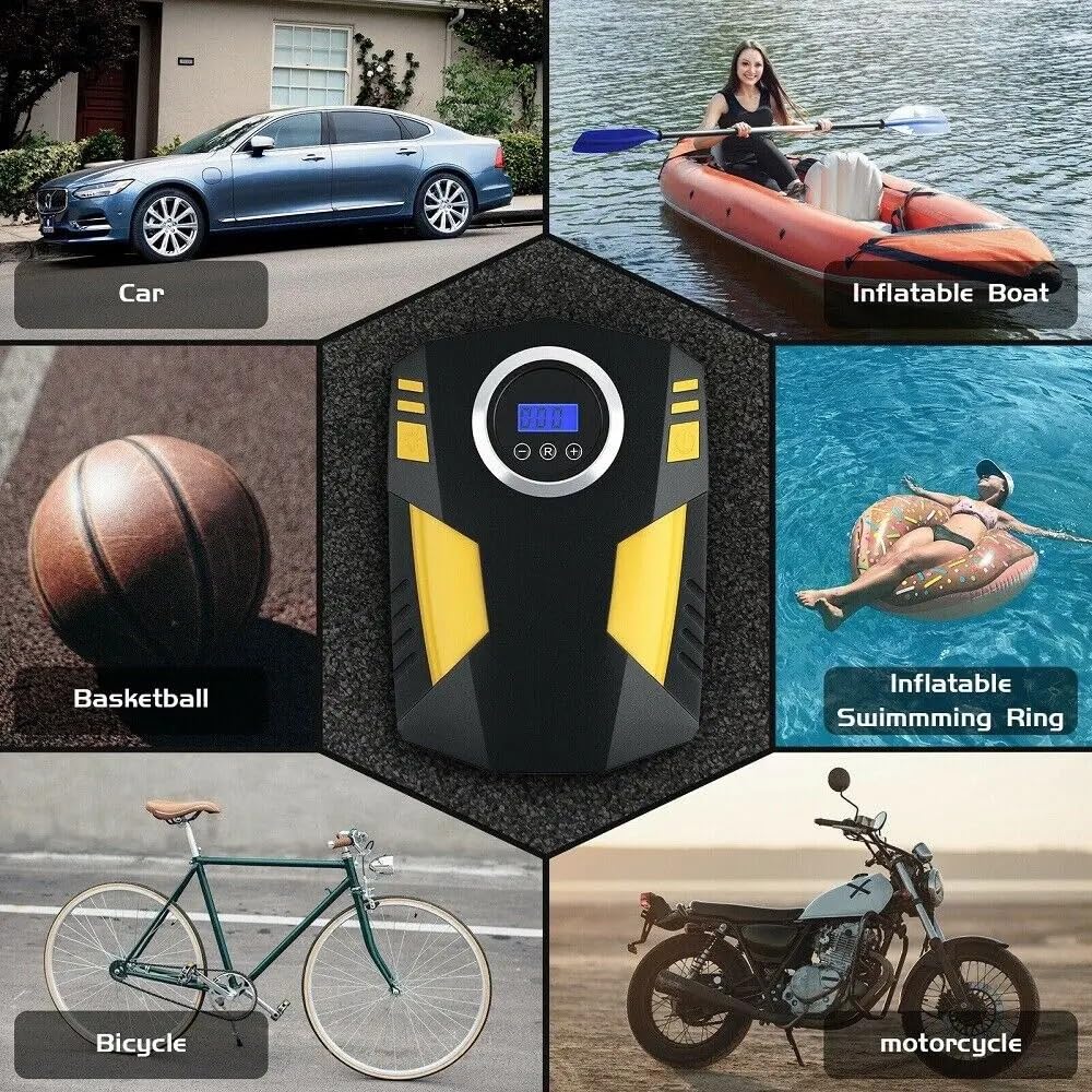 Compresores de Aire portátiles Inflador de neumáticos de Coche con Pantalla Digital, compresor de Aire portátil de 12V CC con luz LED Inflador Electrico
