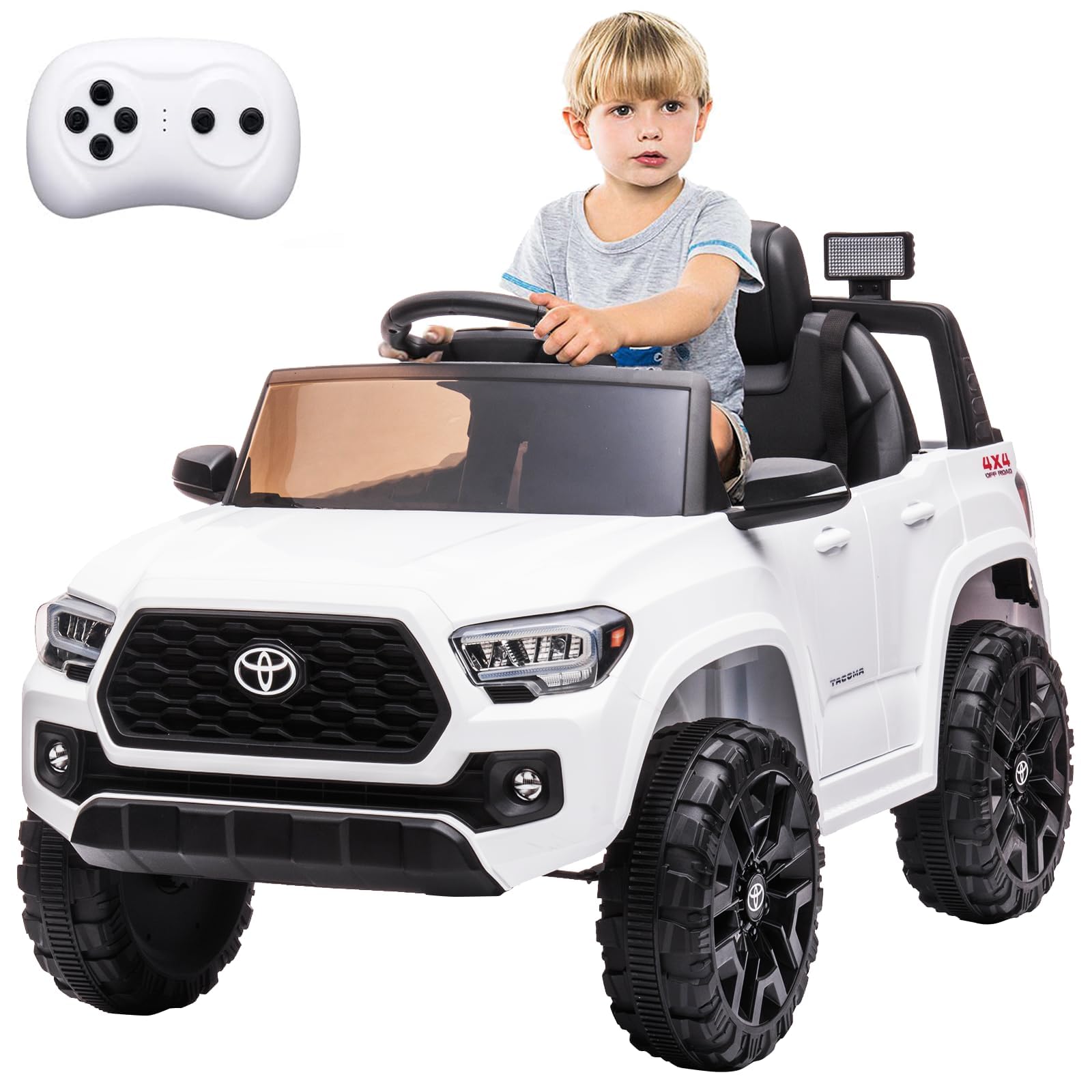 Lizenziertes Toyota 12V Kinder Elektroauto – Mit Fernbedienung, Sicherheitsgurt, sanftem Start, LED-Beleuchtung, Federung – Elektrisches Kinderfahrzeug ab 3 Jahre – Farbe: Weiß