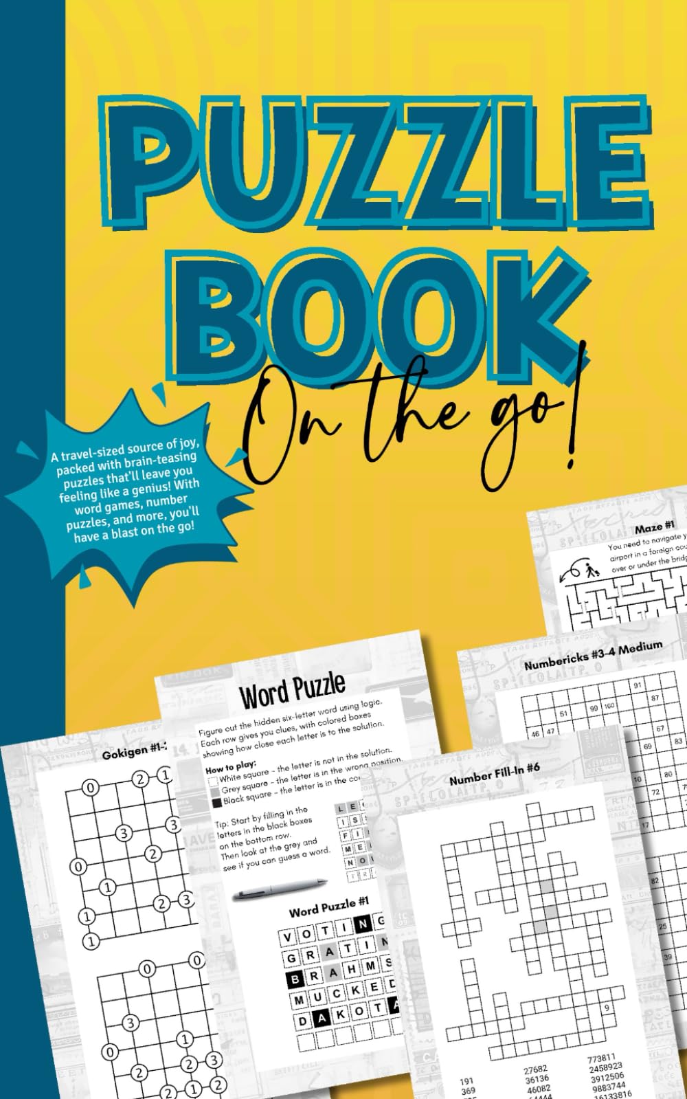 Puzzle Book On the Go: Brain Teasers for Adults and Teens. Pocket-sized Variety With Mind Games Like Number-Fill In, Word Find, Number Link, Bridge Maze for Travel.