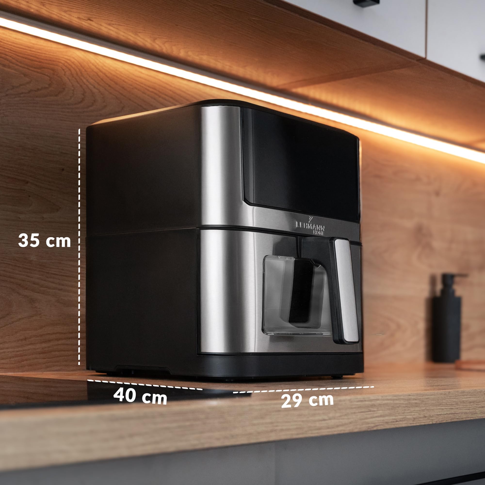 LEHMANN Air Fryer 8L avec Compartiment Flexible Dual Zone, Fenêtre, 12 programmes, Réglage Température 76-200°C, Écran Tactile LED, Revêtement Antiadhésif, 90% de Matières Grasses en Moins