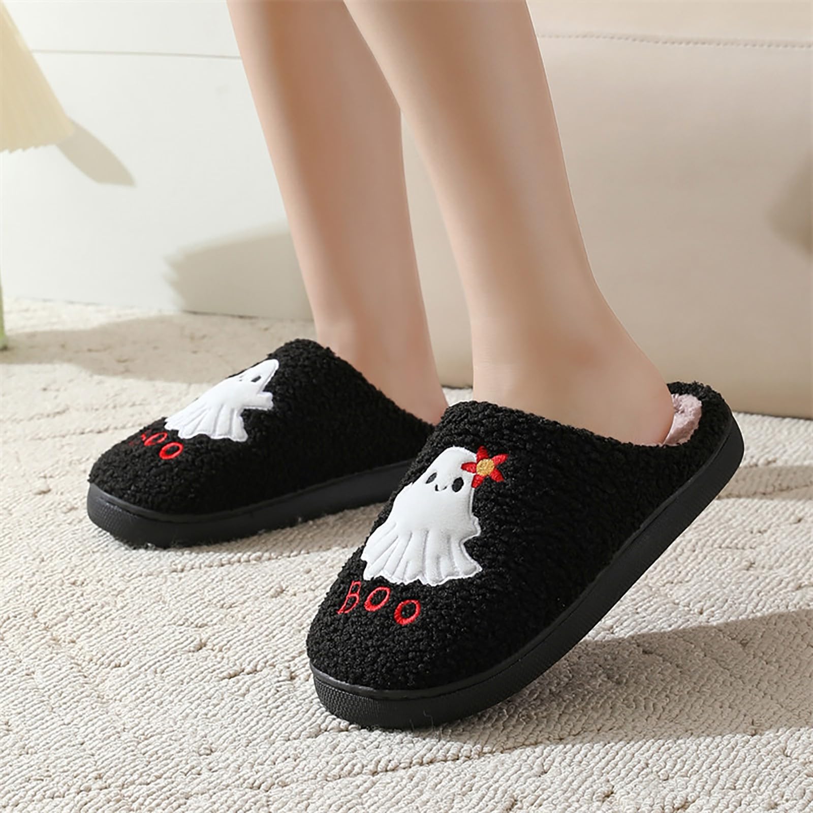 Zapatillas de estar por casa para mujer, de felpa, para Halloween, suaves, suaves, divertidas, con forro, para invierno, cálidas, para hombre y mujer