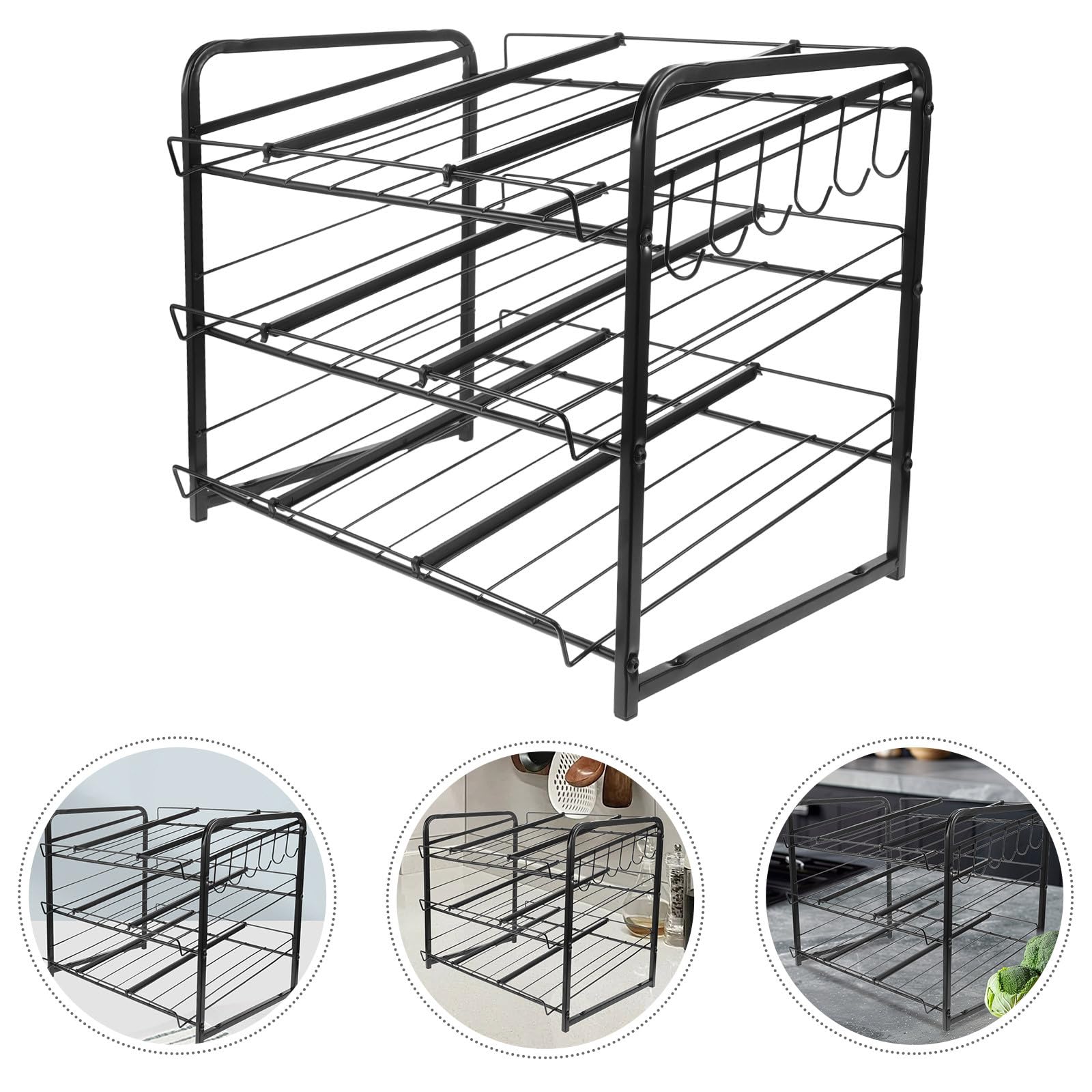 BESPORTBLE Organizador Apilable de Latas de 2 Niveles Negro Estante para Almacenar Alimentos Enlatados y Botellas Gran Capacidad para Cocina y Despensa Almacenamiento Ajustable y