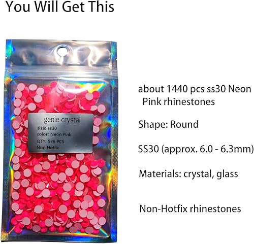 Vista 148 de Genie Crystal ss34 Red Glass Rhinestones 288 Pcs, 7.0 mm Big Light Siam Flatback Rhinestone, Diamond Cut Gems for Crafts, Face Mask, Makeup