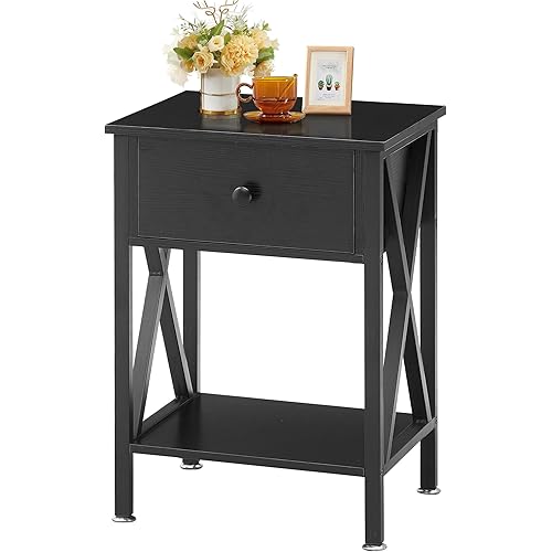 VECELO Modern Side End Table, Nightstand Storage Shelf with Bin Drawer for Bedroom, Lounge